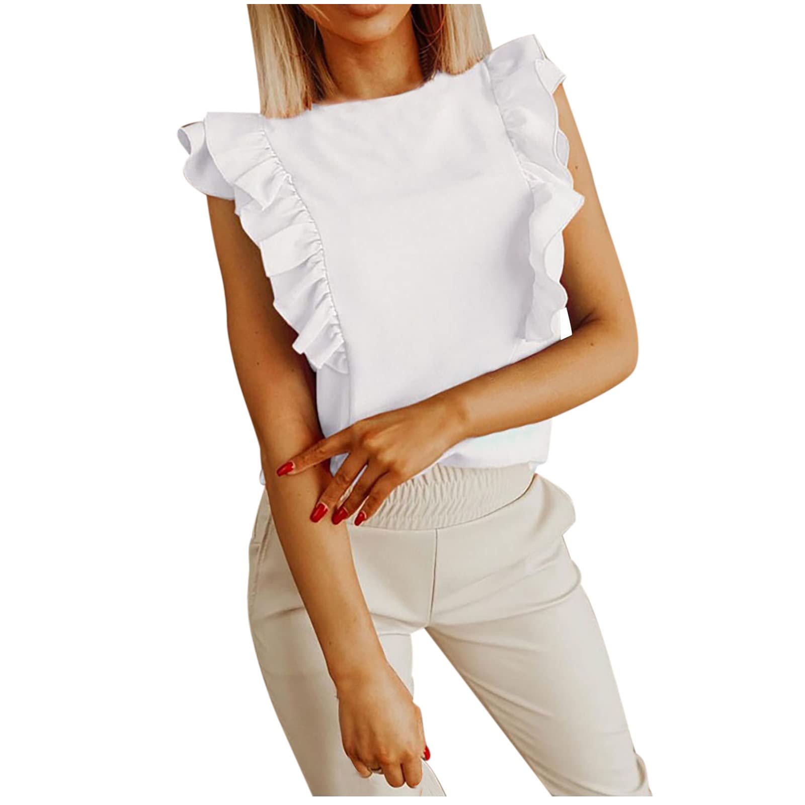 Yoeyez Women's Summer Bandage Tank Top - Ruffled Sleeveless Crop Top, Fashion Casual Solid Color Blouse for Ladies | Perfect for Beach, Party & Daily Wear
