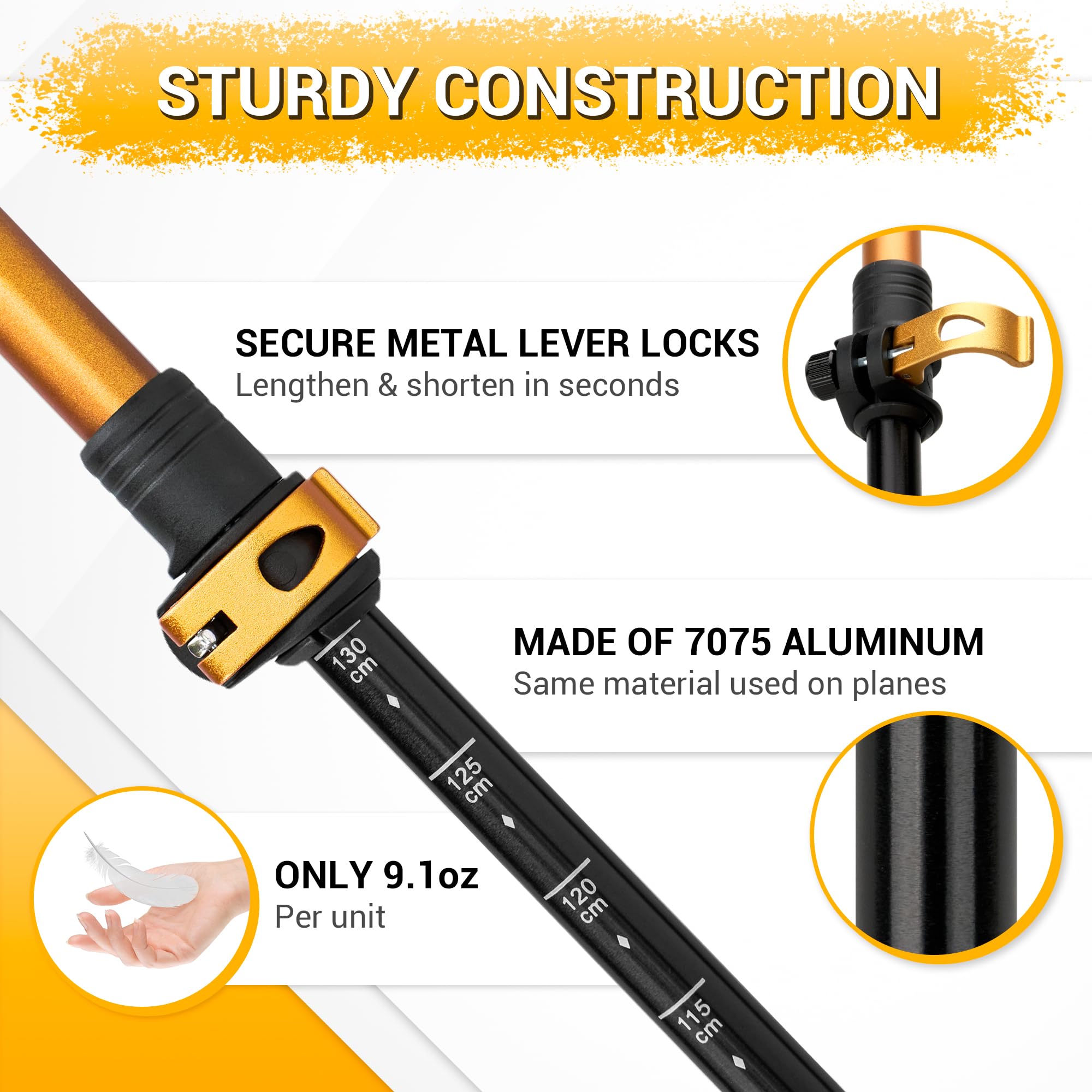 TheFitLife Trekking Poles - Lightweight 7075 Aluminum Hiking Sticks with Cork Grips, Adjustable Telescopic Design, Metal Flip Lock for Men & Women - Perfect for Hiking, Walking, Camping & Backpacking - Ideal for Mountain Trails, Long-Distance Hikes & Outdoor Adventures