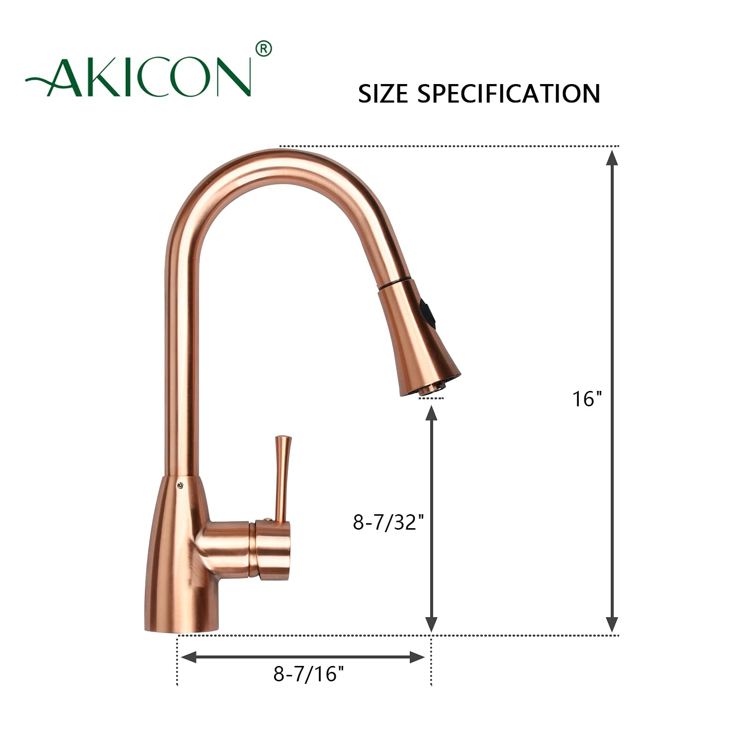 Akicon Single Handle Copper Pull-Down Kitchen Faucet with Sprayer - Durable & Stylish for Modern Sinks | Perfect for Cooking, Washing Dishes & Food Prep