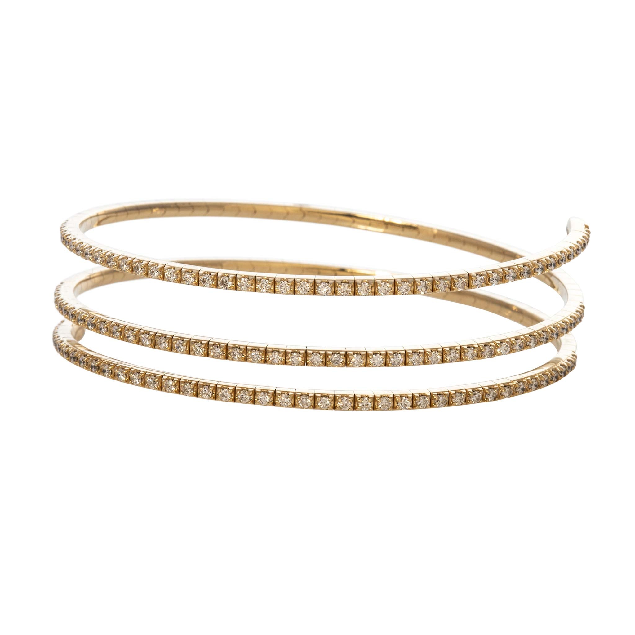 14K Yellow Gold Diamond Flexible Triple Wrap Bangle Bracelet for Women - Perfect for Weddings, Parties & Everyday Elegance