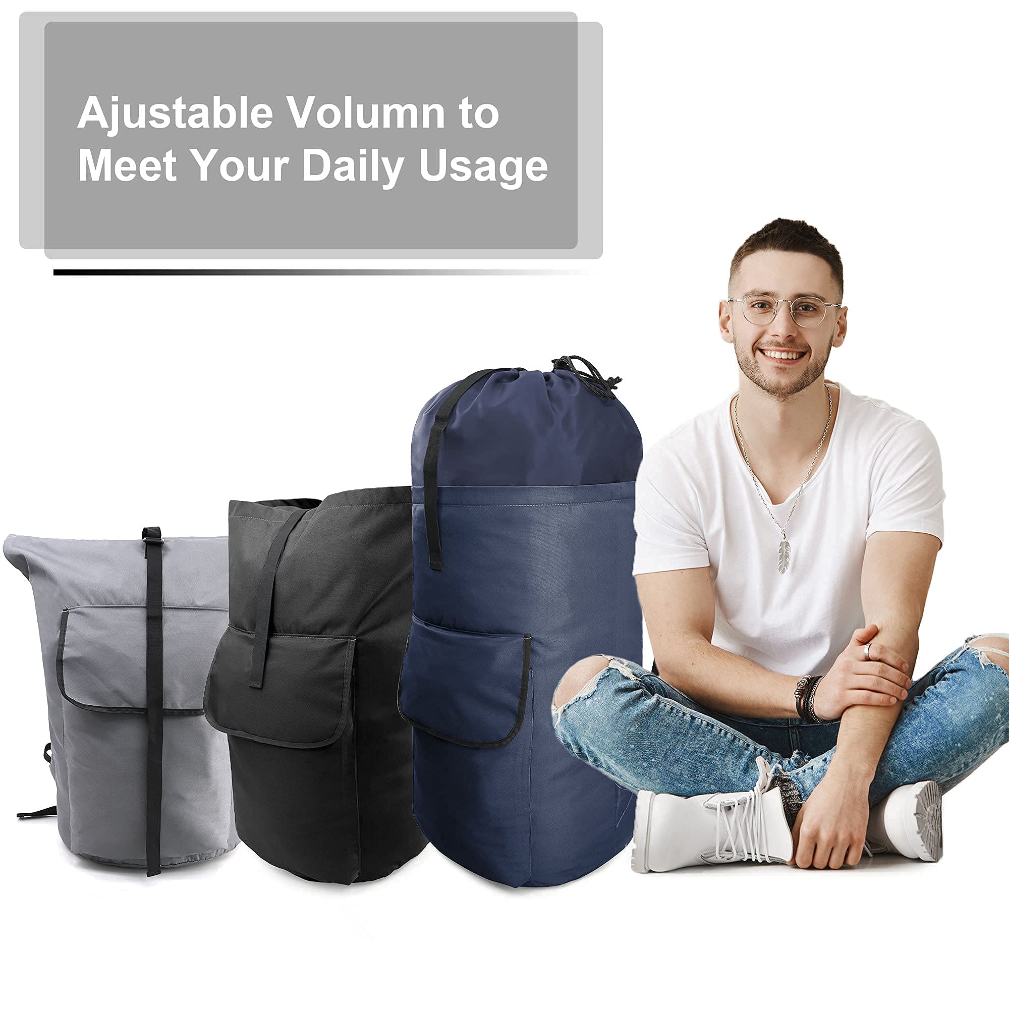 BeeGreen Extra Large Heavy Duty Laundry Backpack - Waterproof Travel Duffel Bag for Gym, Camping & College Dorm (50L Capacity)