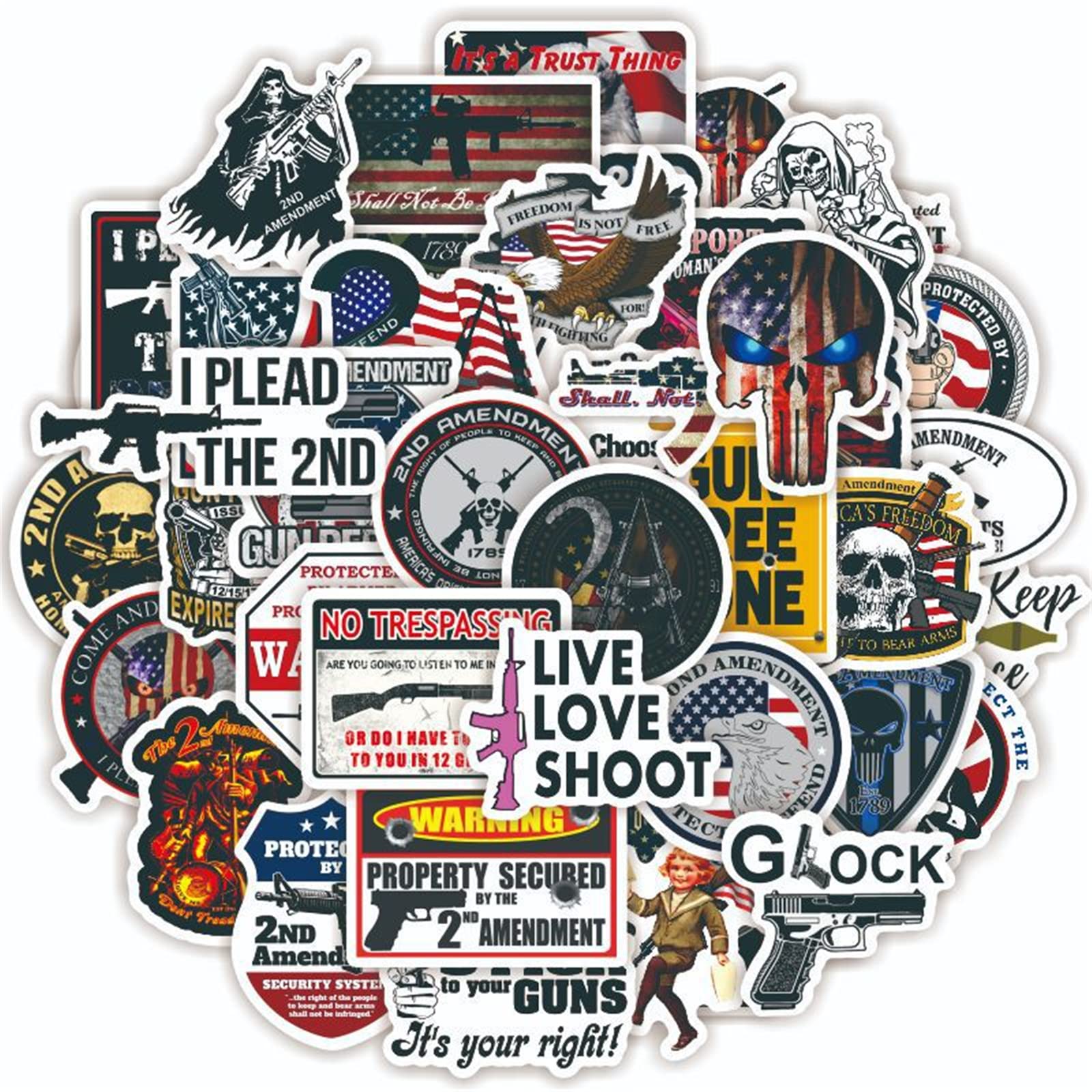 50pcs 2nd Amendment Gun Rights Vinyl Stickers - Patriotic Waterproof Decals for Laptop, Phone, Car, Cooler (Perfect for Kids, Teens & Adults) - Great for NRA Supporters, Hunting Trips & Political Events