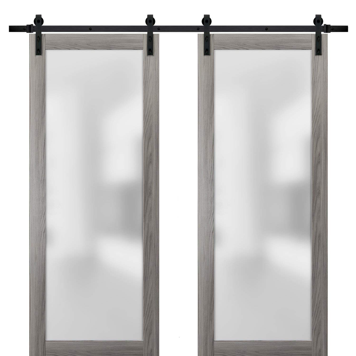 SARTODOORS 48x84 Inch Sliding Double Barn Glass Doors - Modern Solid Core Wood Interior Doors with 13FT Rails, Hangers & Hardware Set | Planum 2102 Ginger Ash Finish | Perfect for Farmhouse, Loft & Contemporary Home Decor