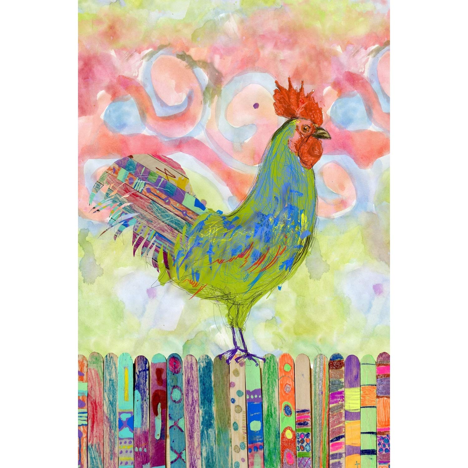 Rooster on a Fence Painting Print - Marmont Hill Wrapped Canvas Art 40x60 - Perfect for Farmhouse Decor & Living Room Wall Art