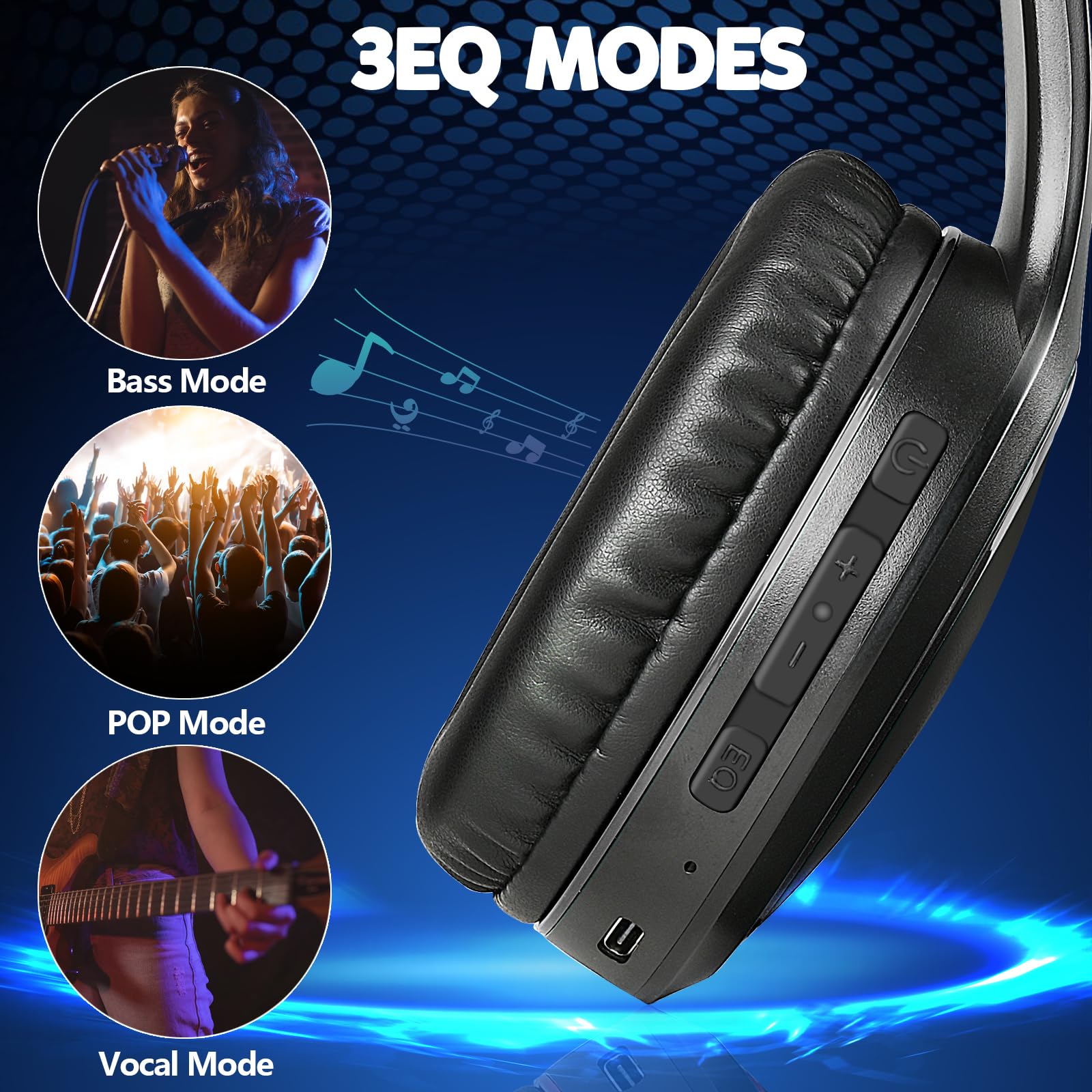 Wireless Bluetooth Over Ear Headphones with 70H Playtime, 3 EQ Modes & Built-in Mic - HiFi Stereo Sound, Deep Bass, Foldable & Lightweight Design for Home, Office, Travel, Gaming & Phone Calls