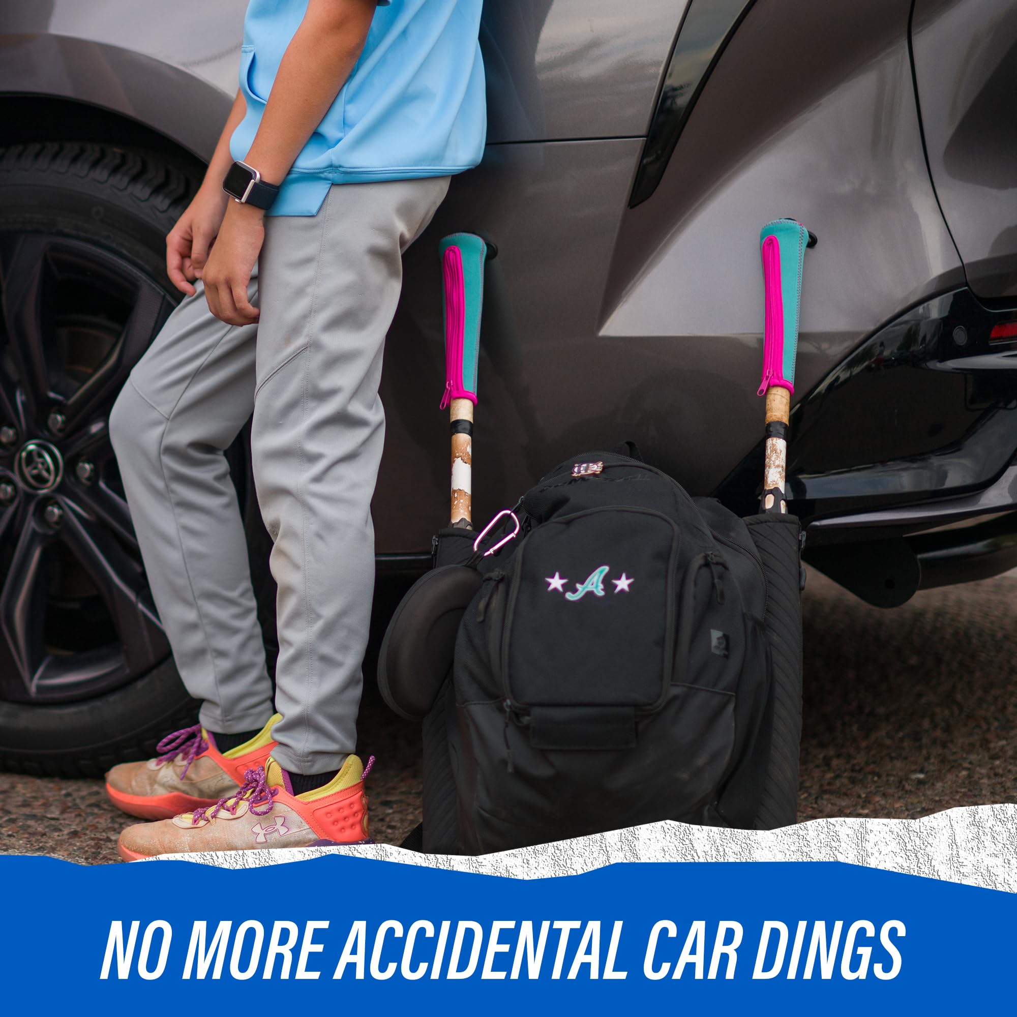 Premium Baseball & Softball Bat Handle Cover - Zippered Grip Sleeve for Bat Protection - Car Seat & Vehicle Protector - Essential Baseball Accessories with Hanging Hook - Perfect for Training, Games & Fence Storage