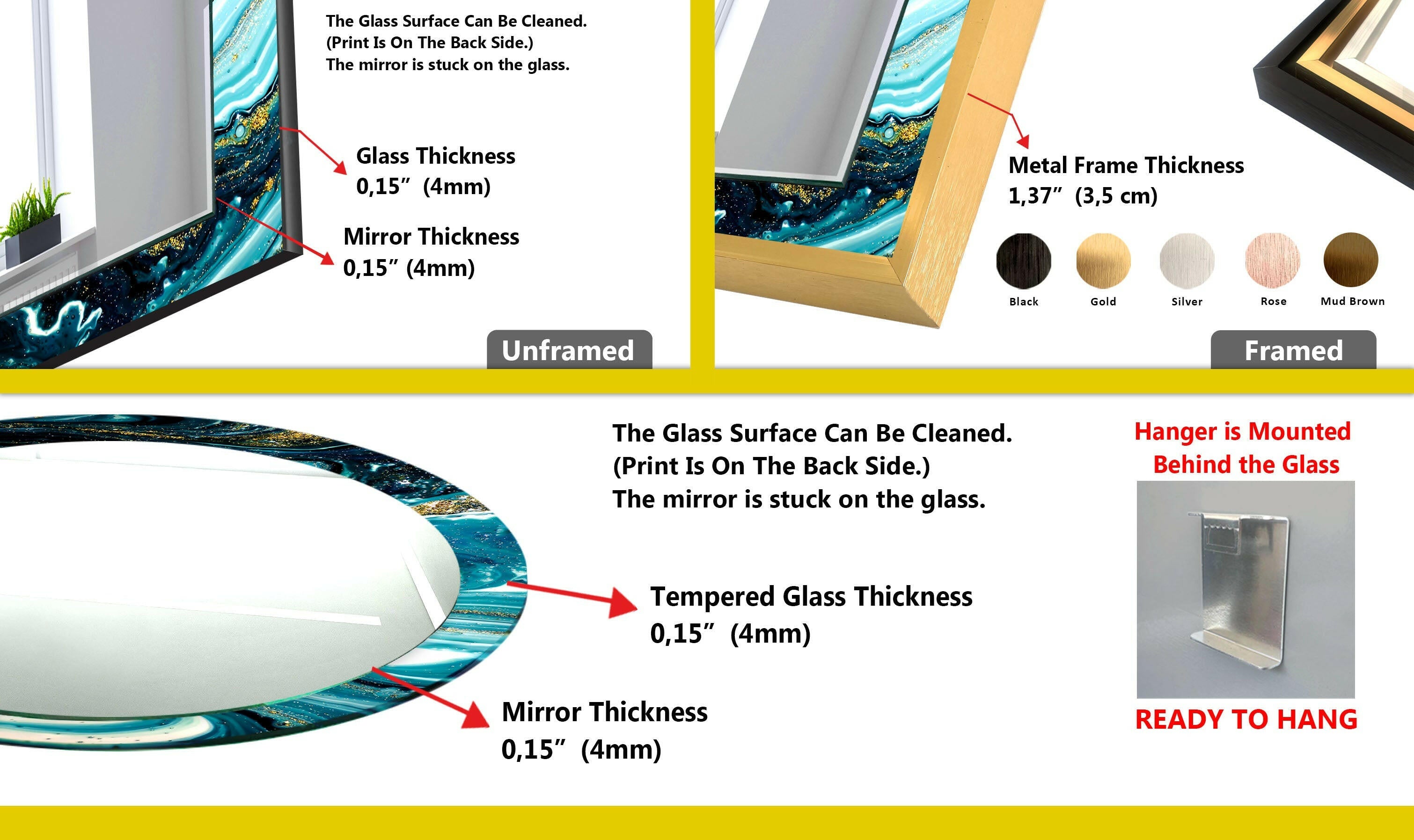 Blue and Gold Marble Wall Mirrors - Elegant Home Decor for Living Room, Bedroom, Bathroom & Entryway | Stylish Round Mirror with Metallic Frame for Modern Interior Design