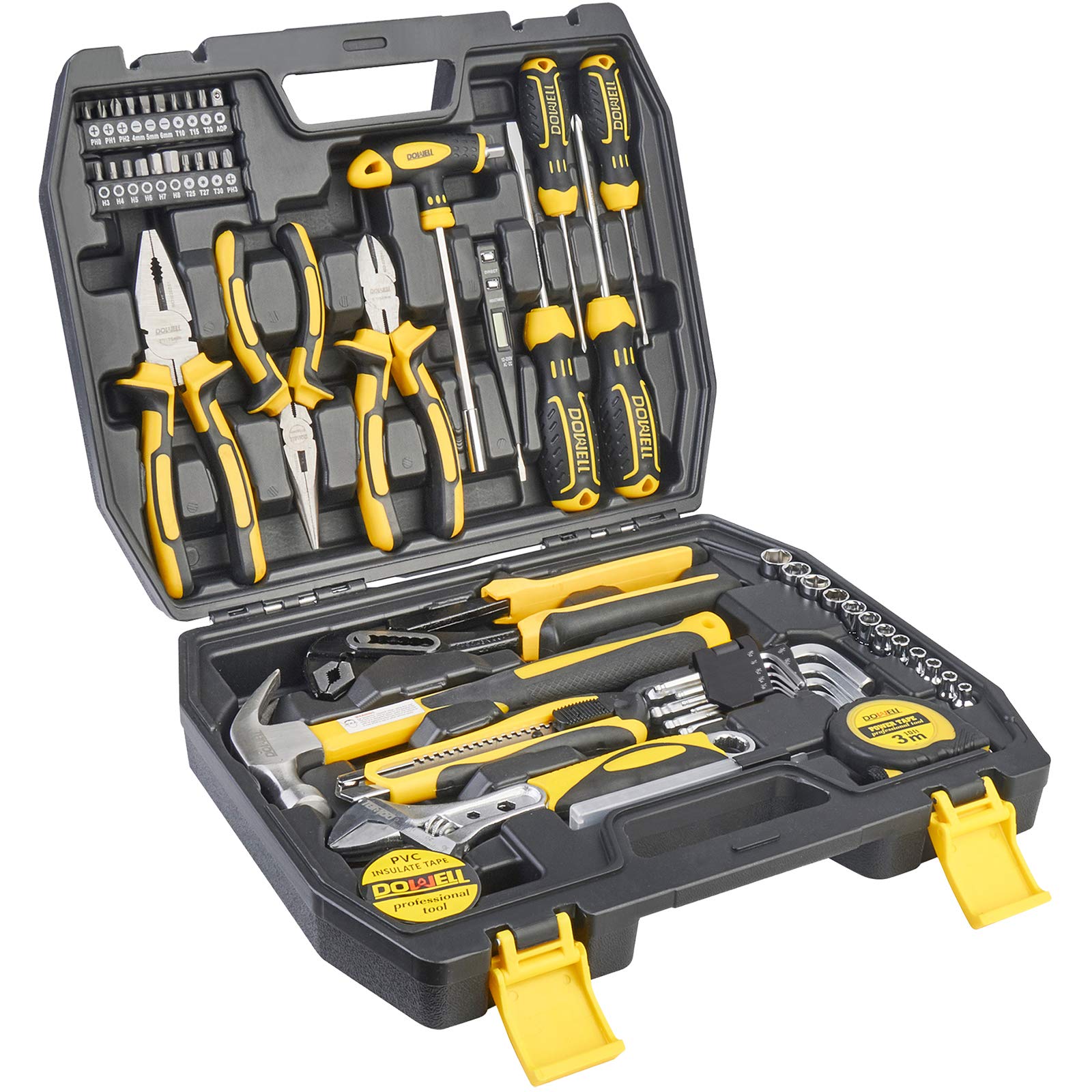 DOWELL 62-Piece Home Tool Kit with Wrench, Pliers & Screwdrivers - Complete Repair Tool Set for DIY, Home Maintenance & Emergency Fixes