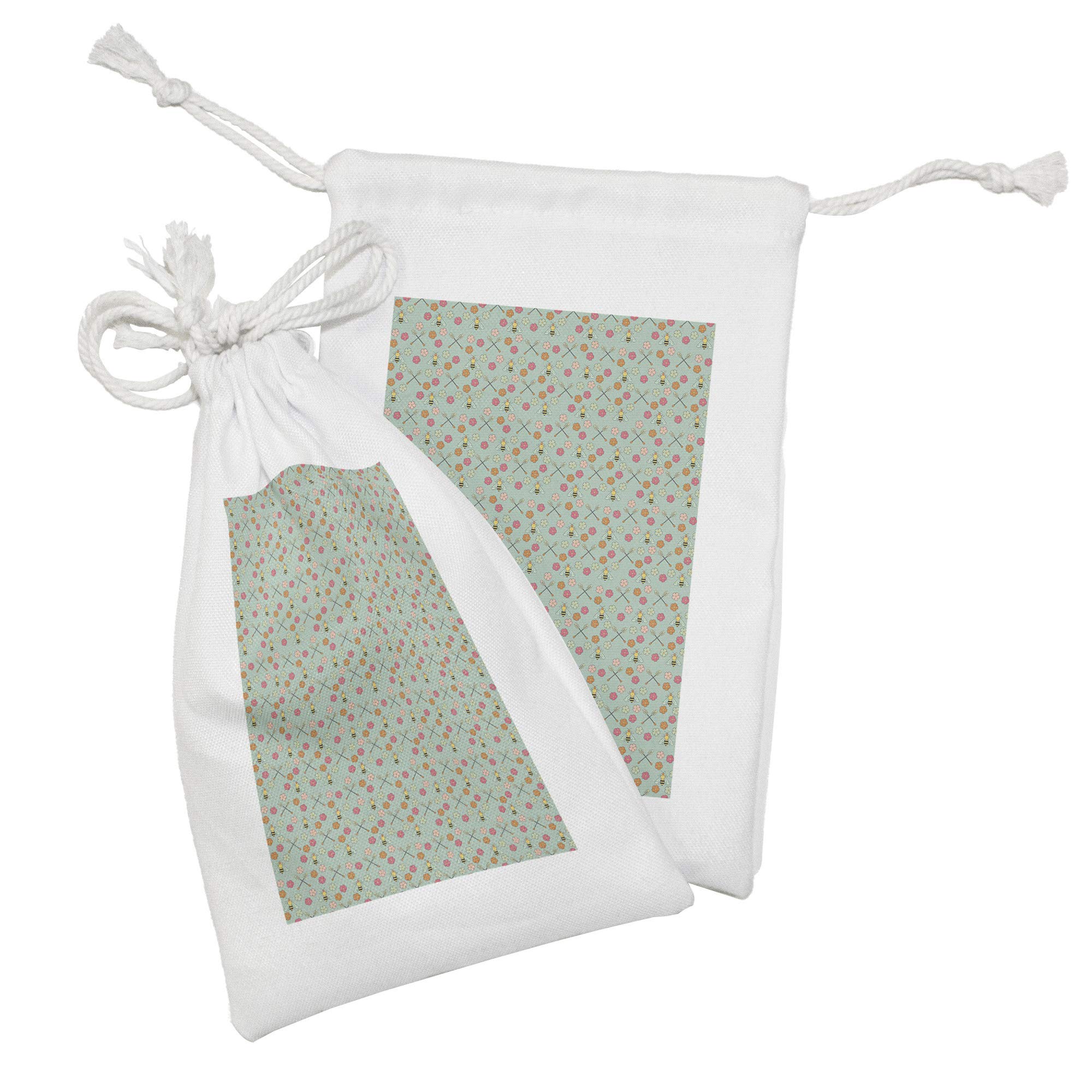 Ambesonne Honeycomb Fabric Pouch Set of 2 - Bee & Honey Themed Drawstring Bags for Toiletries, Masks, Favors (9
