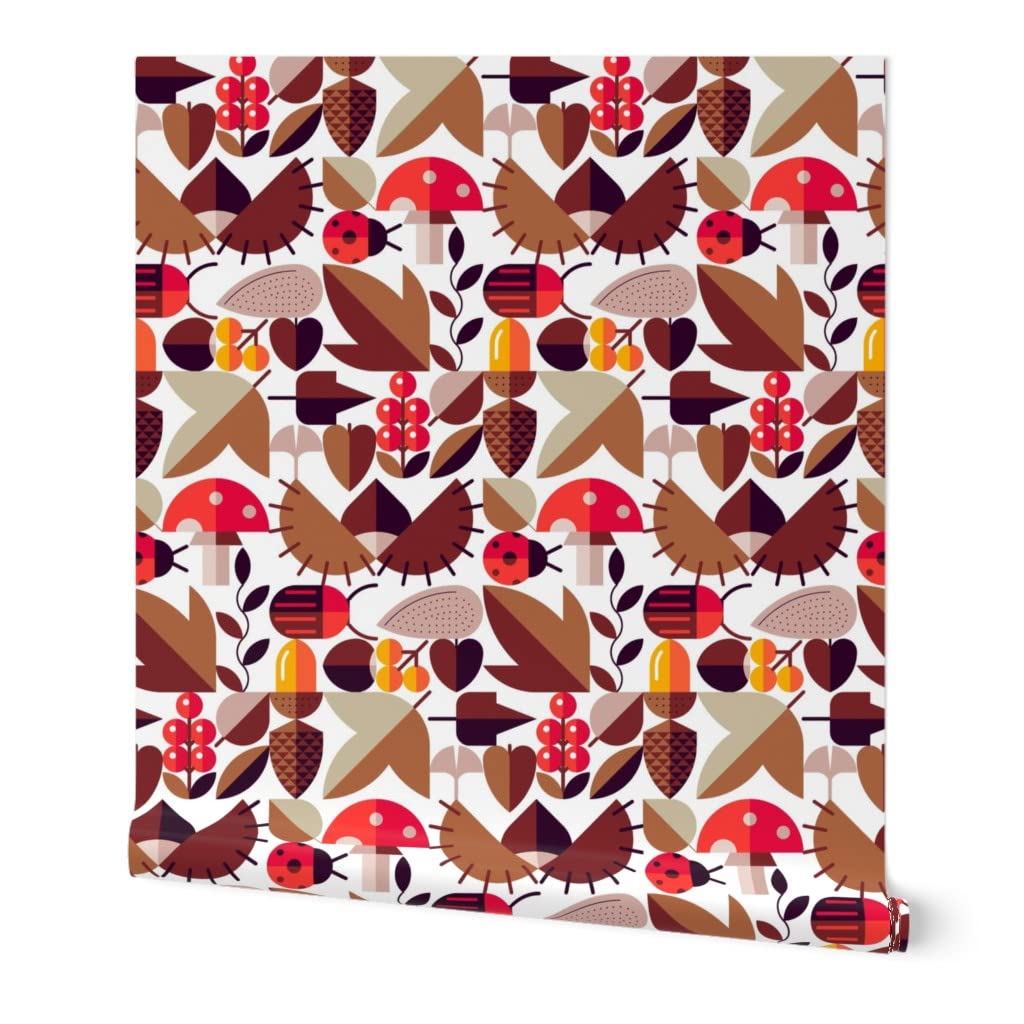 Removable Wallpaper Swatch - Autumn Leaves & Seed Patterns in Warm Fall Colors | Pre-Pasted Peel & Stick Wallpaper by Spoonflower | Perfect for Bedroom Accent Walls, Nursery Decor & Home Office Makeover