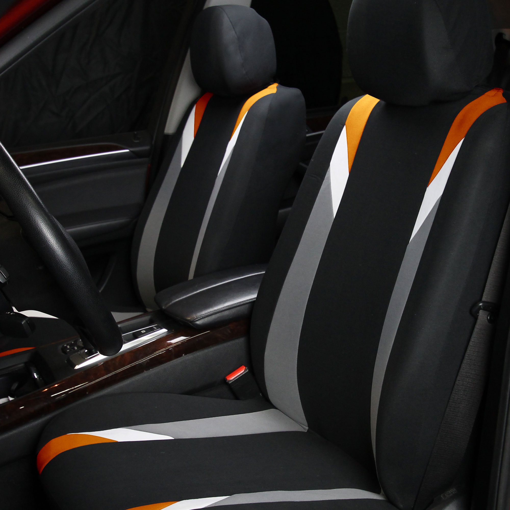 Premium Universal Airbag-Compatible Car Seat Covers - Modern Orange Front Seat Protectors for Cars, Trucks & SUVs | Durable Interior Accessories for Daily Commute & Road Trips