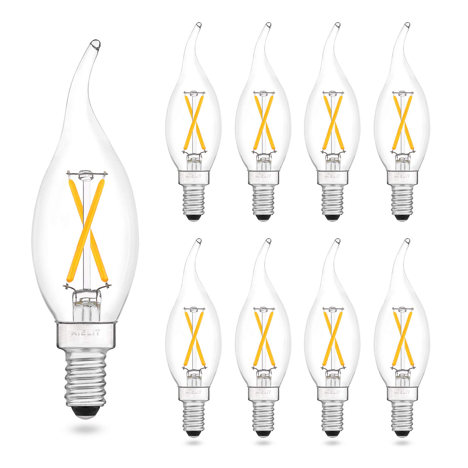 AIELIT E12 LED Candelabra Bulb - 25W Equivalent, Dimmable CA10 Flame Tip Candle Light Bulbs (2700K Soft White) - 8 Pack for Chandeliers, Ceiling Fans & Pendant Lights - Perfect for Dining Rooms, Bedrooms & Home Decor
