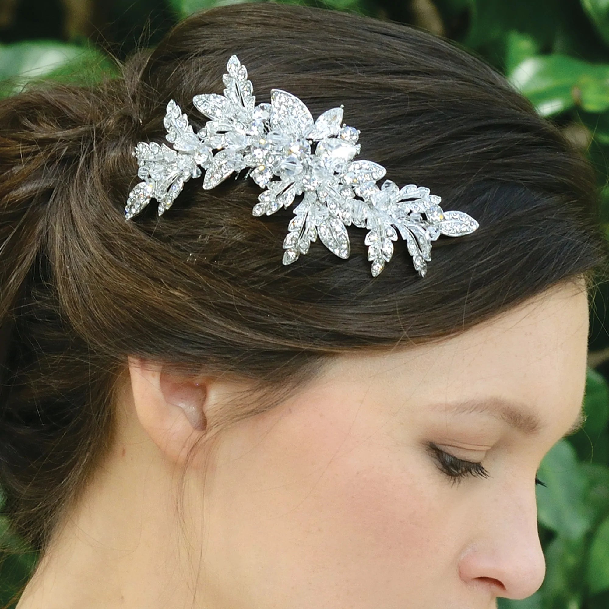 SASKIA Silver Crystal Floral Wedding Hair Comb for Brides - Elegant Bridal Accessory for Weddings, Prom, and Special Occasions