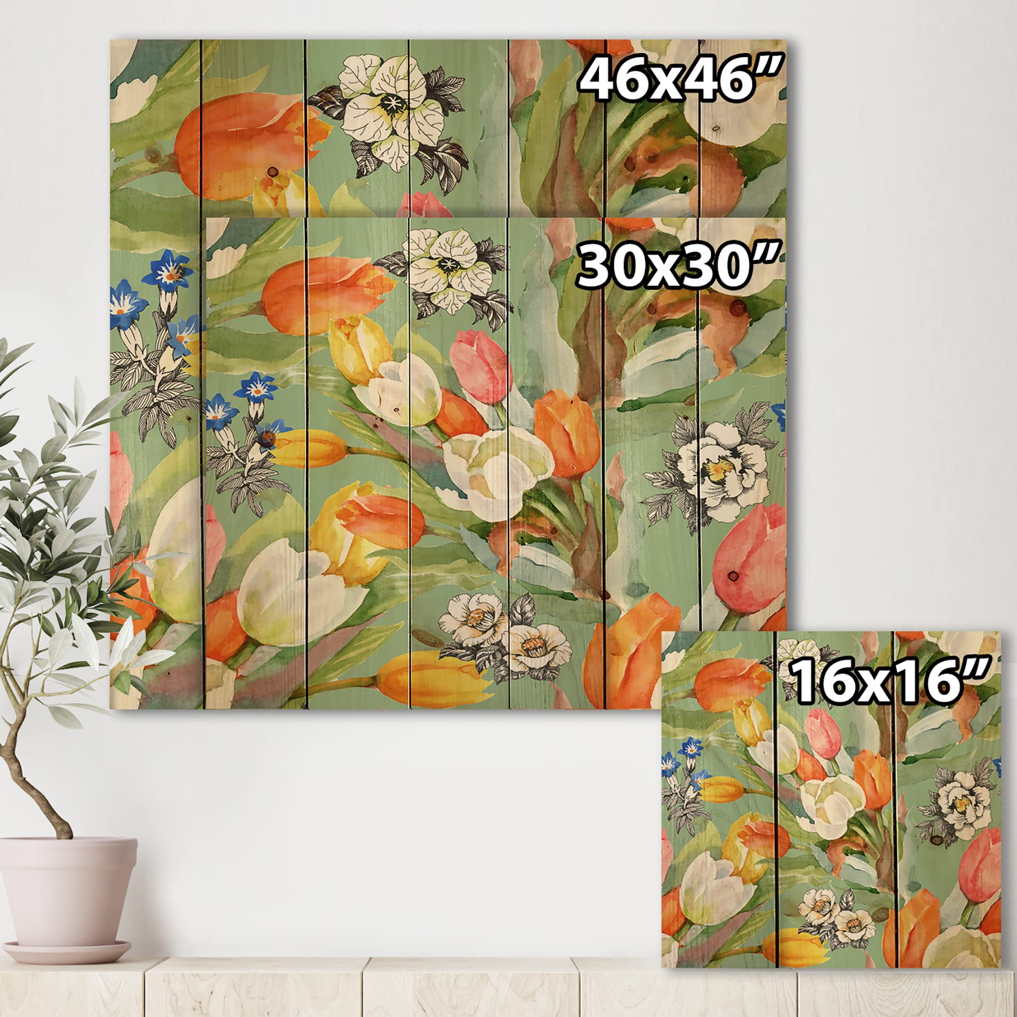 Blooming Tulips Wood Wall Art - White & Orange Floral Decor for Living Room