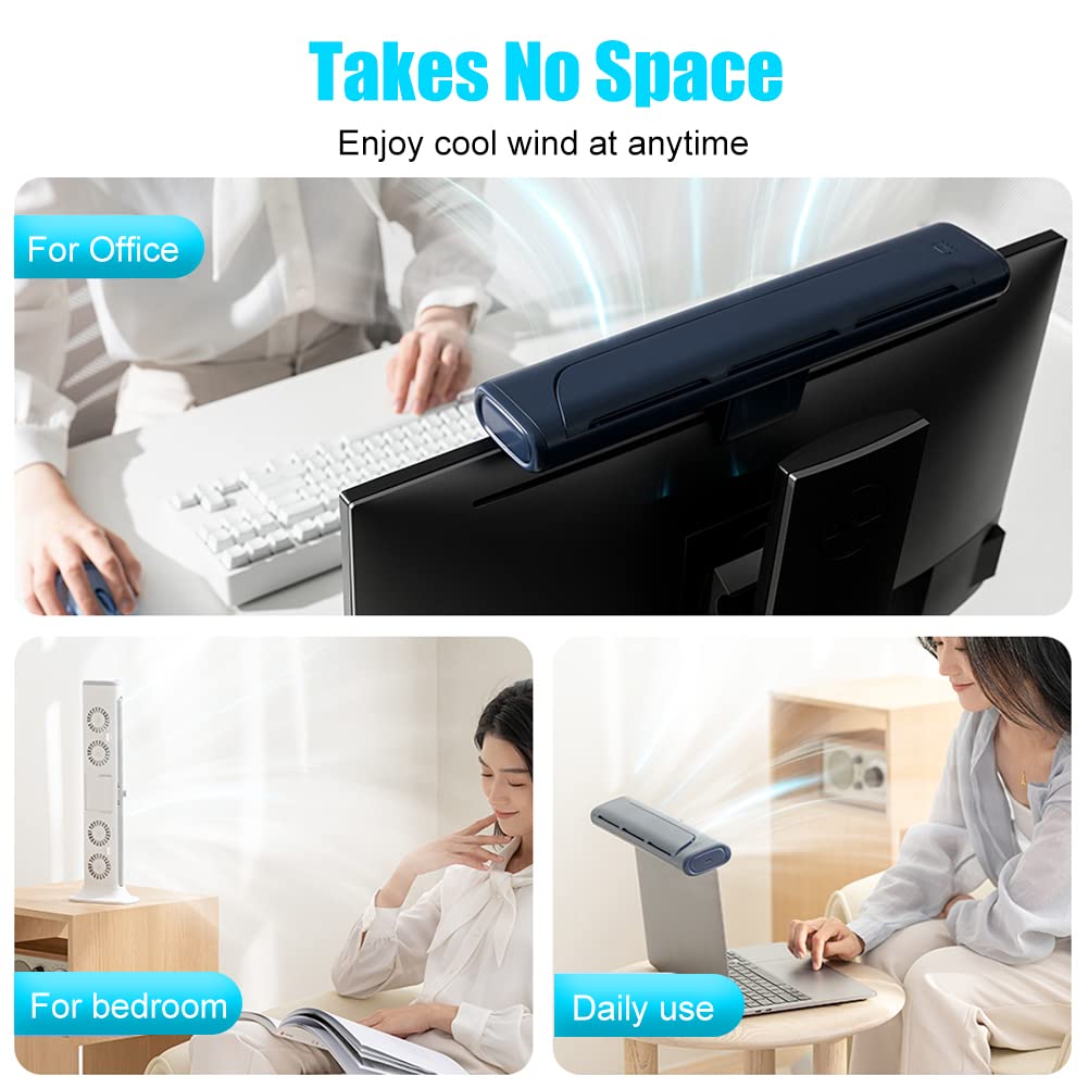 Clip On Computer Fan - Bladeless USB Desk Fan for Monitor & Laptop, Quiet Personal Cooling Fan for Office & Home Use, Compact Tower Fan for Flat/Curved Screens (Perfect for Workstations, Gaming Setups & Hot Summer Days)