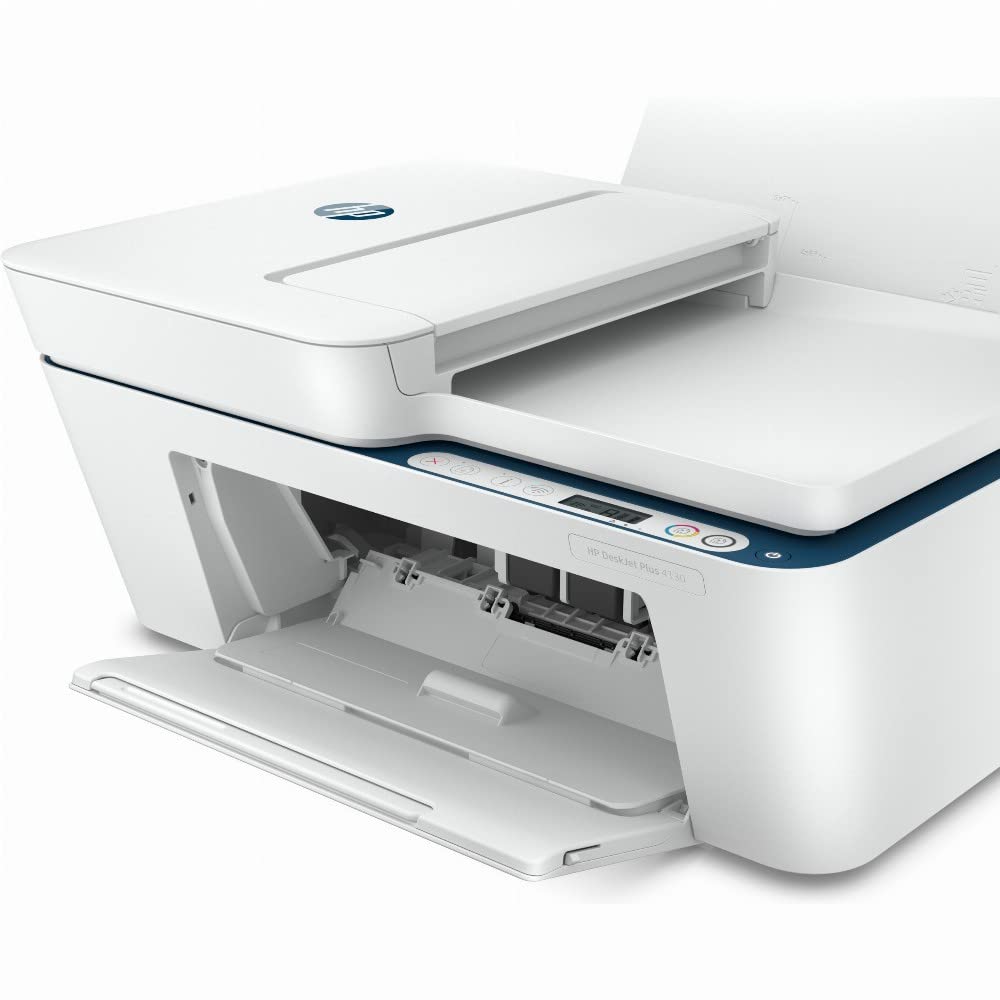 HP DeskJet Plus 4130 All-in-One Wireless Printer - Print, Scan, Copy, Fax | A4 Paper Size | Automatic Document Feeder | WiFi & USB Connectivity | 6 Months Instant Ink Included | White | Perfect for Home Office & Small Business Use
