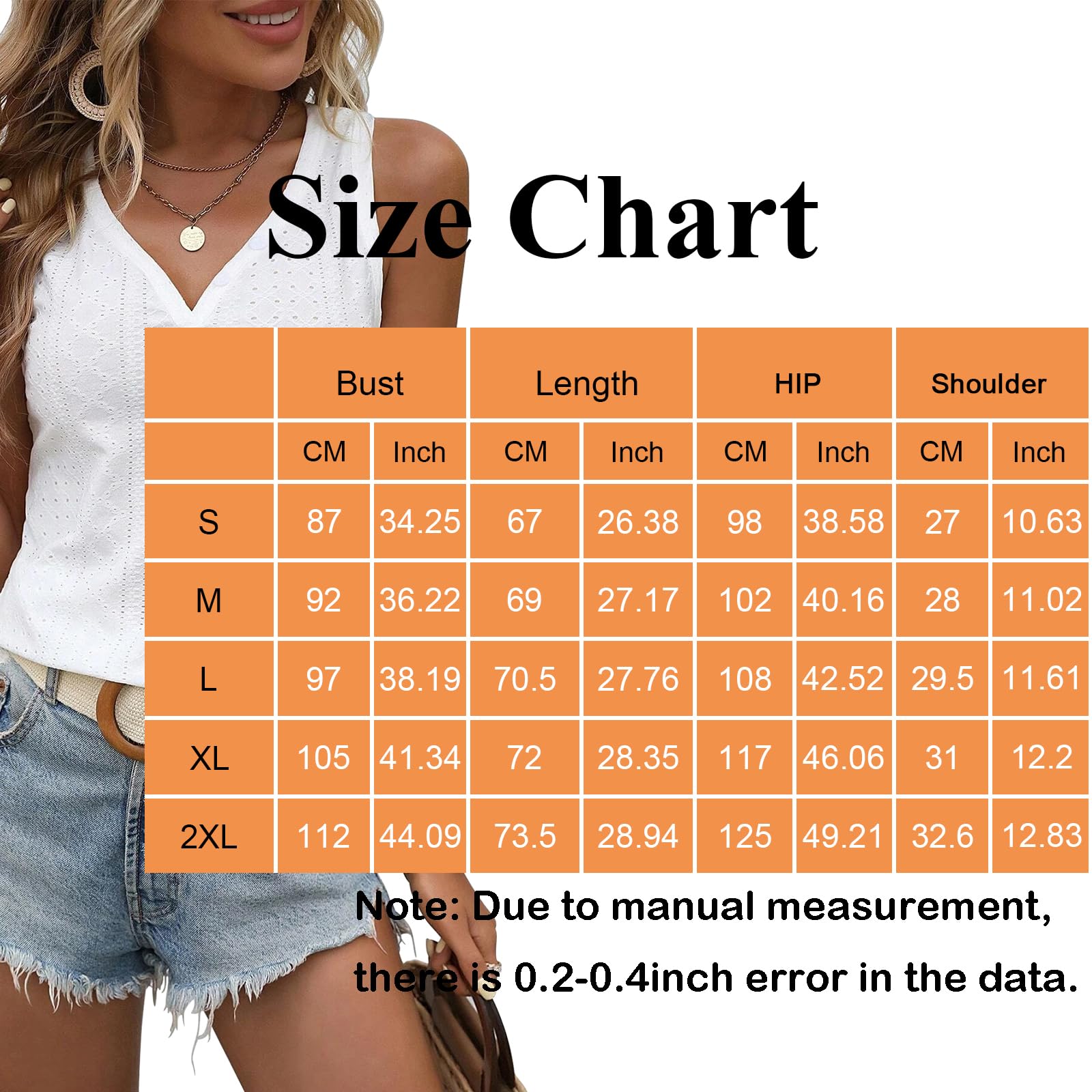 2024 Women's Summer V-Neck Sleeveless Embroidery Tank Tops - Casual Loose Fit Trendy Blouse, XL White Buttonless Top for Beach, Gym & Everyday Wear