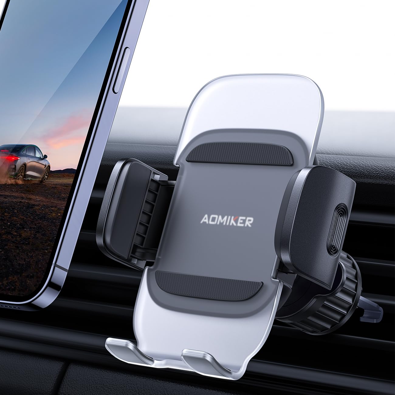 Universal Car Phone Mount Vent Holder - 1-Second Release Spring Metal Clip for iPhone 15 Pro Max, Samsung & 4-7