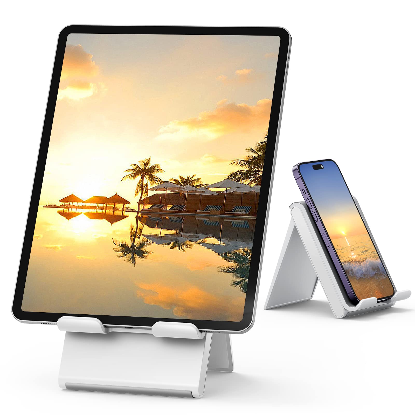 SAIJI Adjustable Tablet Stand Holder - Portable Foldable Desktop Stand Dock for iPad, iPhone, Nintendo Switch, Samsung Galaxy & Kindle Fire - Gray - Perfect for Home, Office & Travel Use