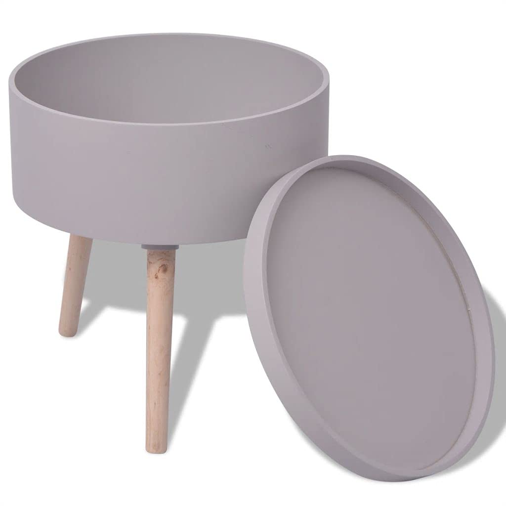 Modern Round Side Table with Serving Tray - 15.6