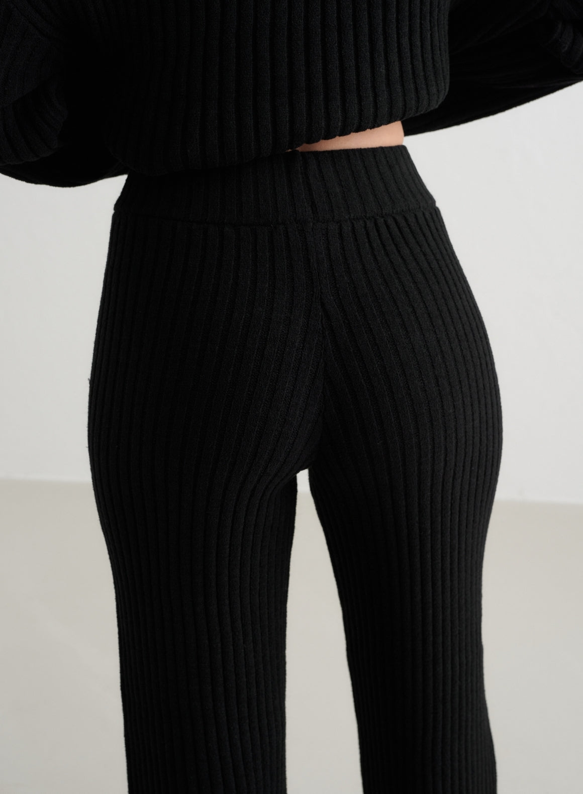 Stylish Black Rib Knit Pants for Women - High Waisted Stretchy Comfortable Lounge Pants - Perfect for Yoga, Home Wear & Casual Outfits