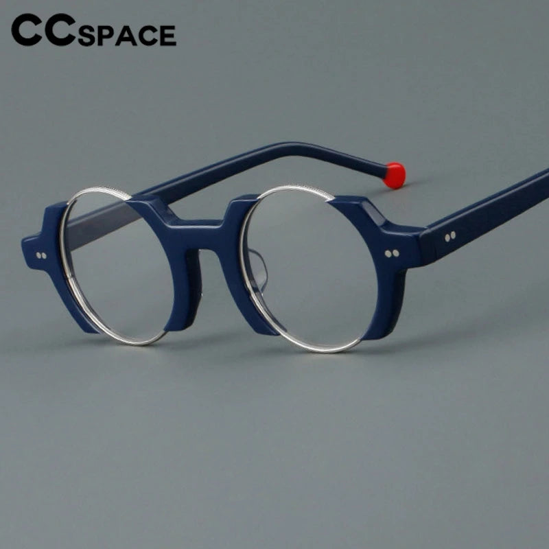 CCspace Unisex Semi-Rim Round Acetate Eyeglasses Frame 301778 - Lightweight & Durable for Reading, Work & Fashion