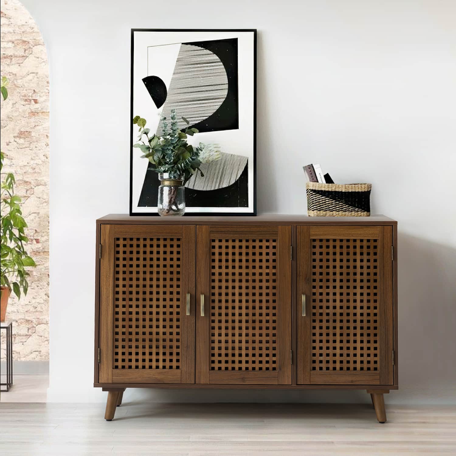 3-Door Accent Entryway Cabinet - Solid Wood Hallway Storage Organizer for Shoes, Coats & Home Decor | Perfect for Entryways, Halls & Living Rooms