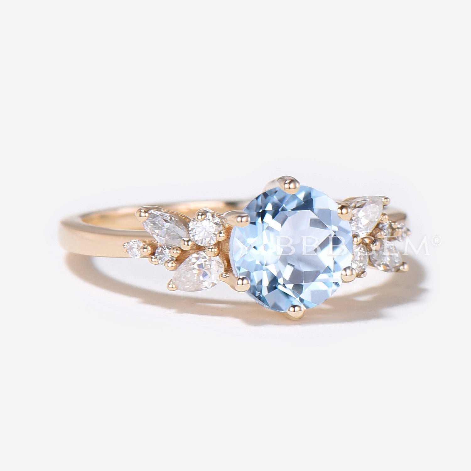 Exquisite Cluster Round Aquamarine and Snowdrift Diamond Engagement Ring for Women – Perfect for Proposals, Weddings & Anniversary Gifts