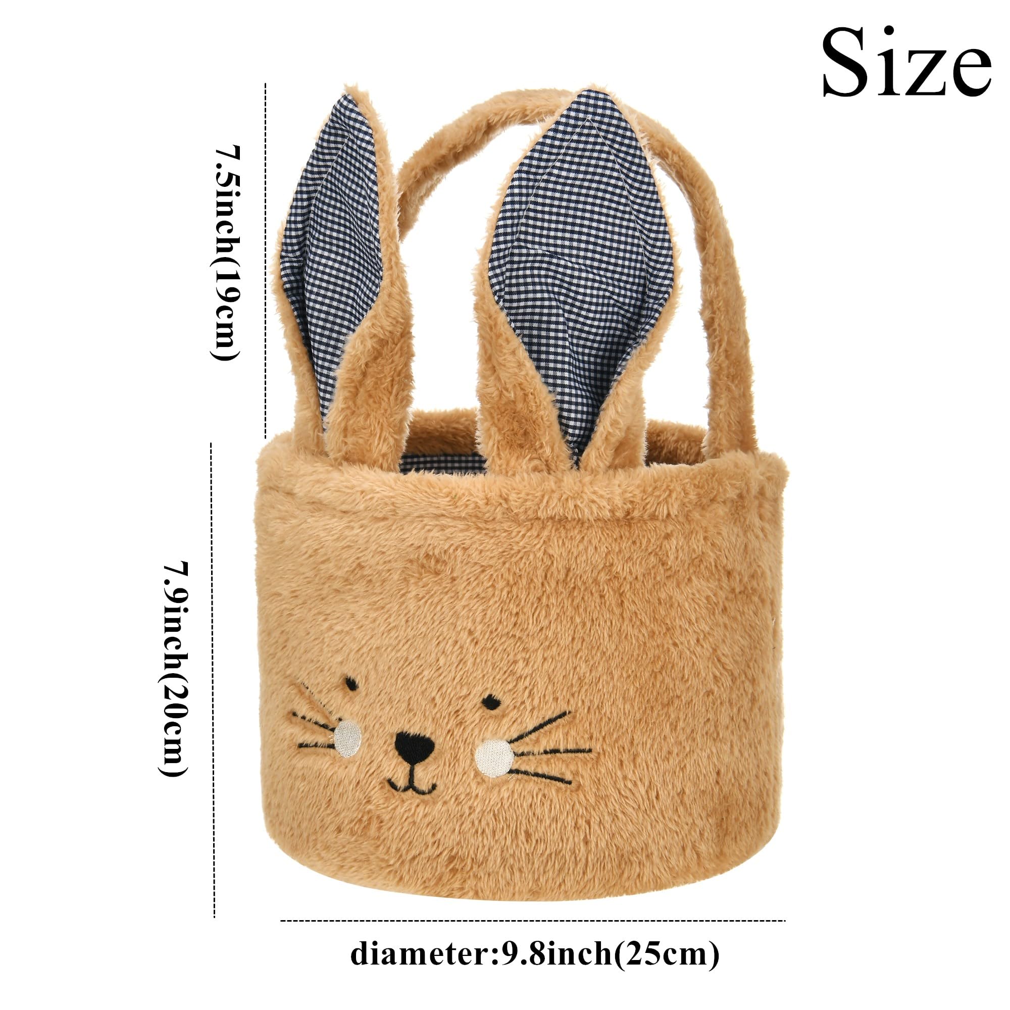 Easter Bunny Basket Plush Tote Bag - Cute Rabbit Design Personalized Easter Bucket for Kids - Gift & Egg Carrier (Plush-Brown) - Perfect for Easter Egg Hunts, Spring Celebrations & Kids' Party Favors
