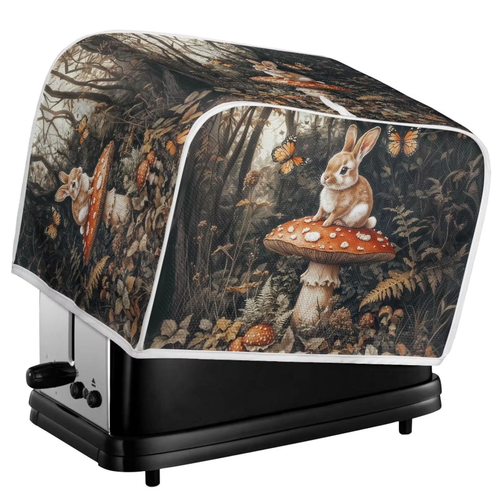 Mumeson Rabbit Mushroom Toaster Cover - 4 Slice Toaster Oven Protector, Lightweight Kitchen Appliance Cover for Bread Makers & Small Appliances - Cute Home Decor for Kitchen Countertop & Breakfast Nook