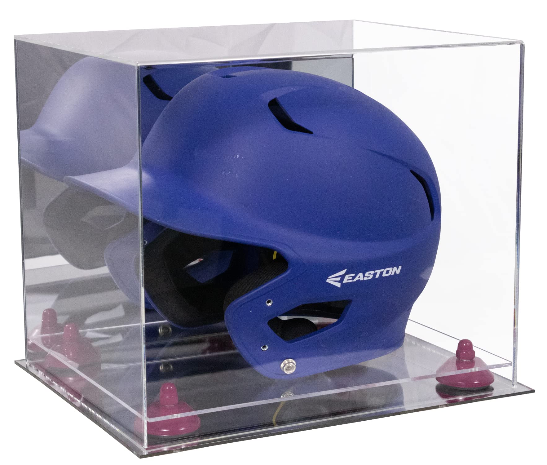 Acrylic Baseball Batting Helmet Display Case with Mirror - Purple Risers & Mirror Base (V22/A012) - Perfect for Showcasing Sports Memorabilia in Home, Office, or Sports Bar