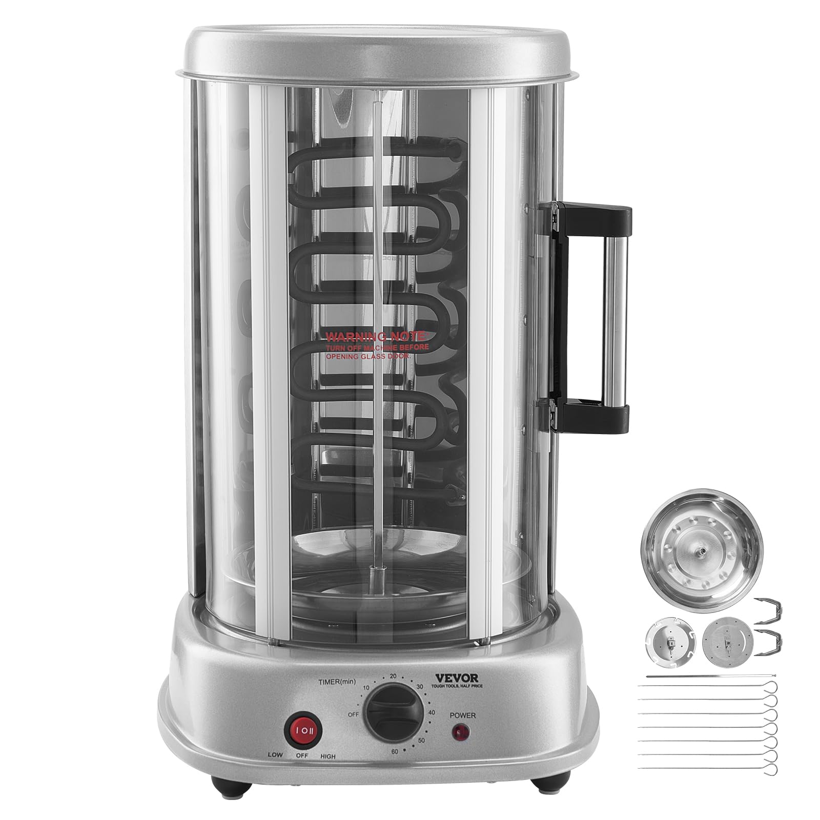 VEVOR Electric Shawarma Grill Machine - Stainless Steel Vertical Chicken Rotisserie Oven for Gyro, Doner Kebab & Shawarma | Commercial & Home Use for Restaurants, Kitchens & Parties | Perfect for Mediterranean Cuisine, Food Trucks & Catering Events