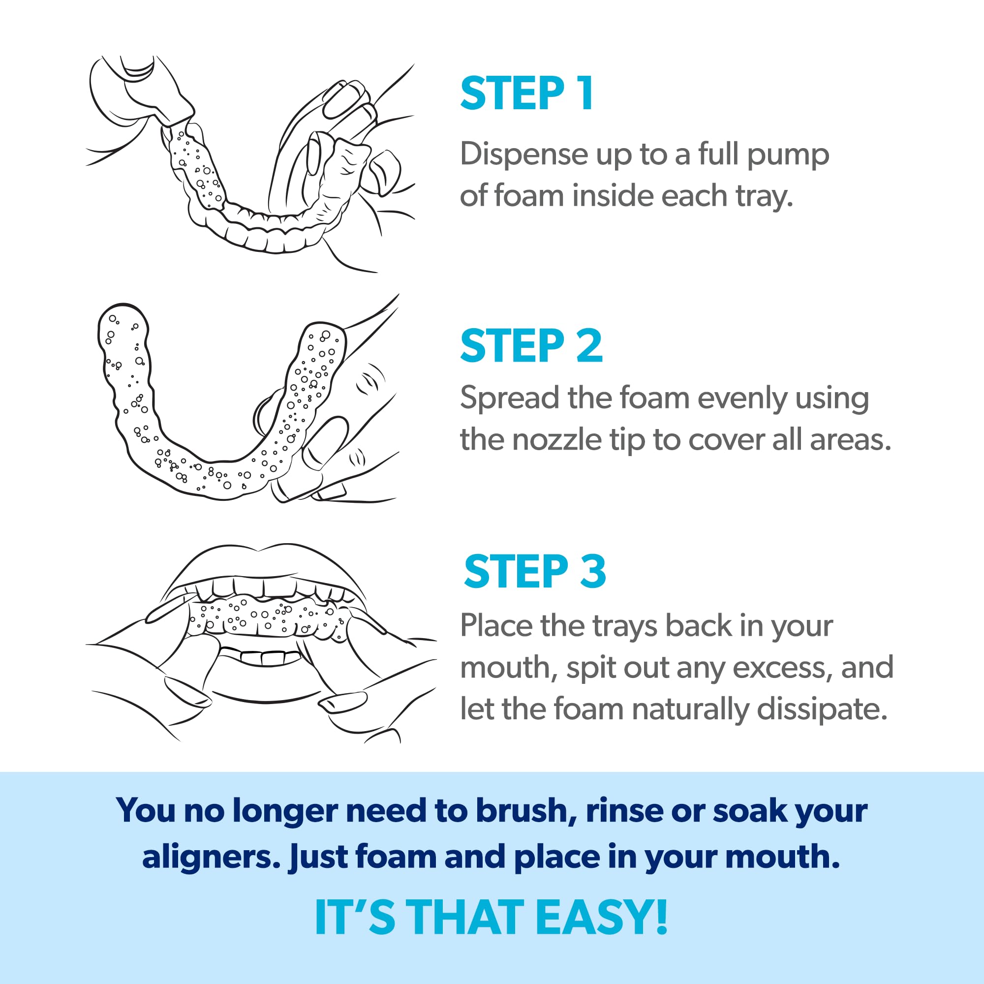 EverSmile AlignerFresh Original Clean Foam - Invisalign & Clear Aligner Compatible Teeth Whitening Foam - Removes Bacteria, Whitens Teeth, Fights Bad Breath - 50ml (4 Pack) - Perfect for Travel, Daily Oral Care & Invisible Braces Maintenance