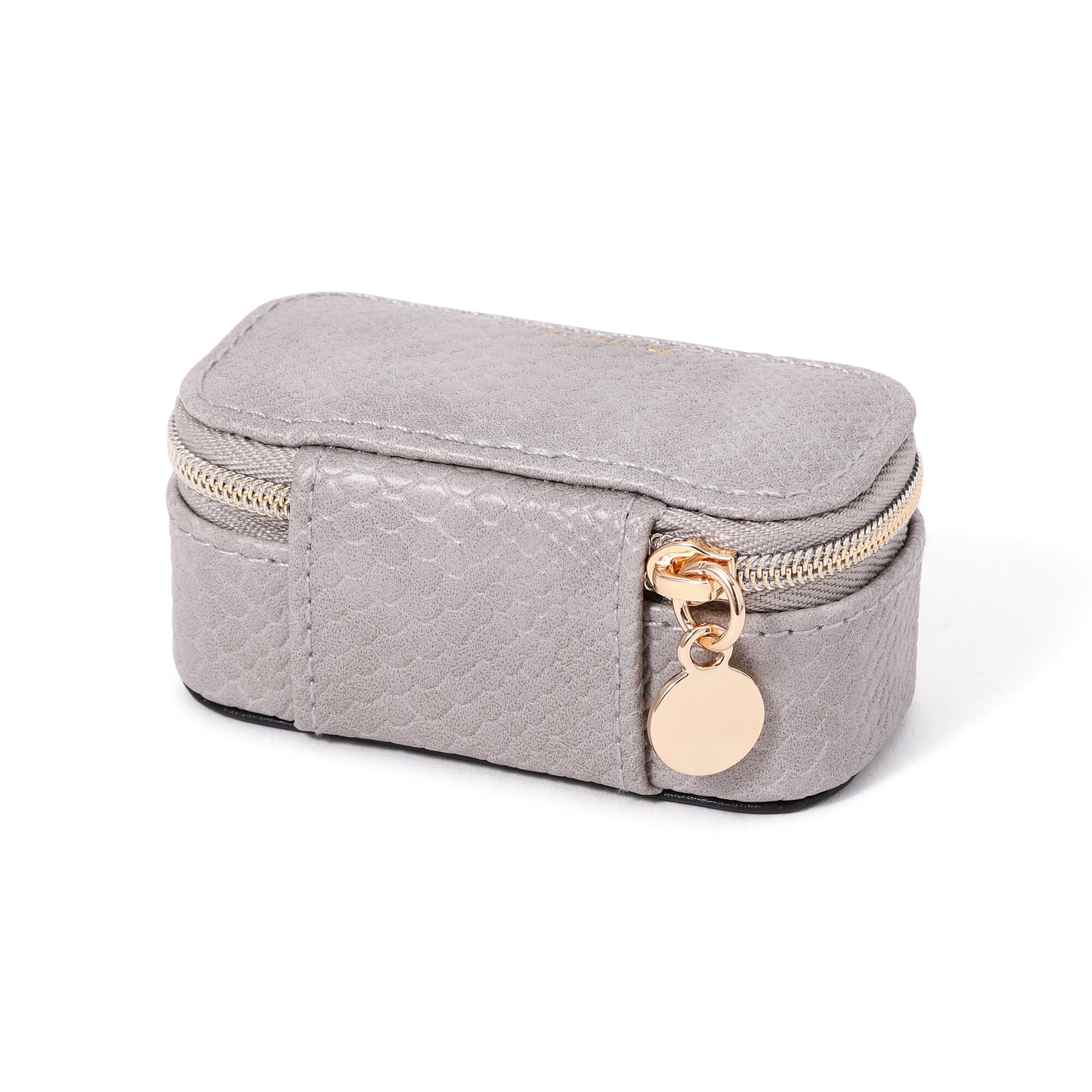 Flavia Mini Travel Jewelry Box - Compact Grey Jewelry Organizer for Necklaces, Rings & Earrings - Perfect for Vacation, Business Trips & Gifts