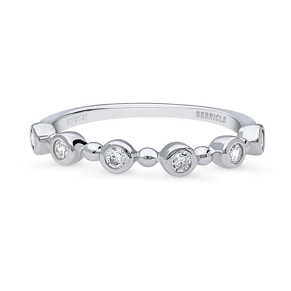 Sterling Silver Cubic Zirconia Wedding Band for Women - Round Cut CZ Bubble Ring with Bezel Setting, Rhodium Plated Size 4-10 - Perfect for Anniversary, Engagement & Everyday Elegance