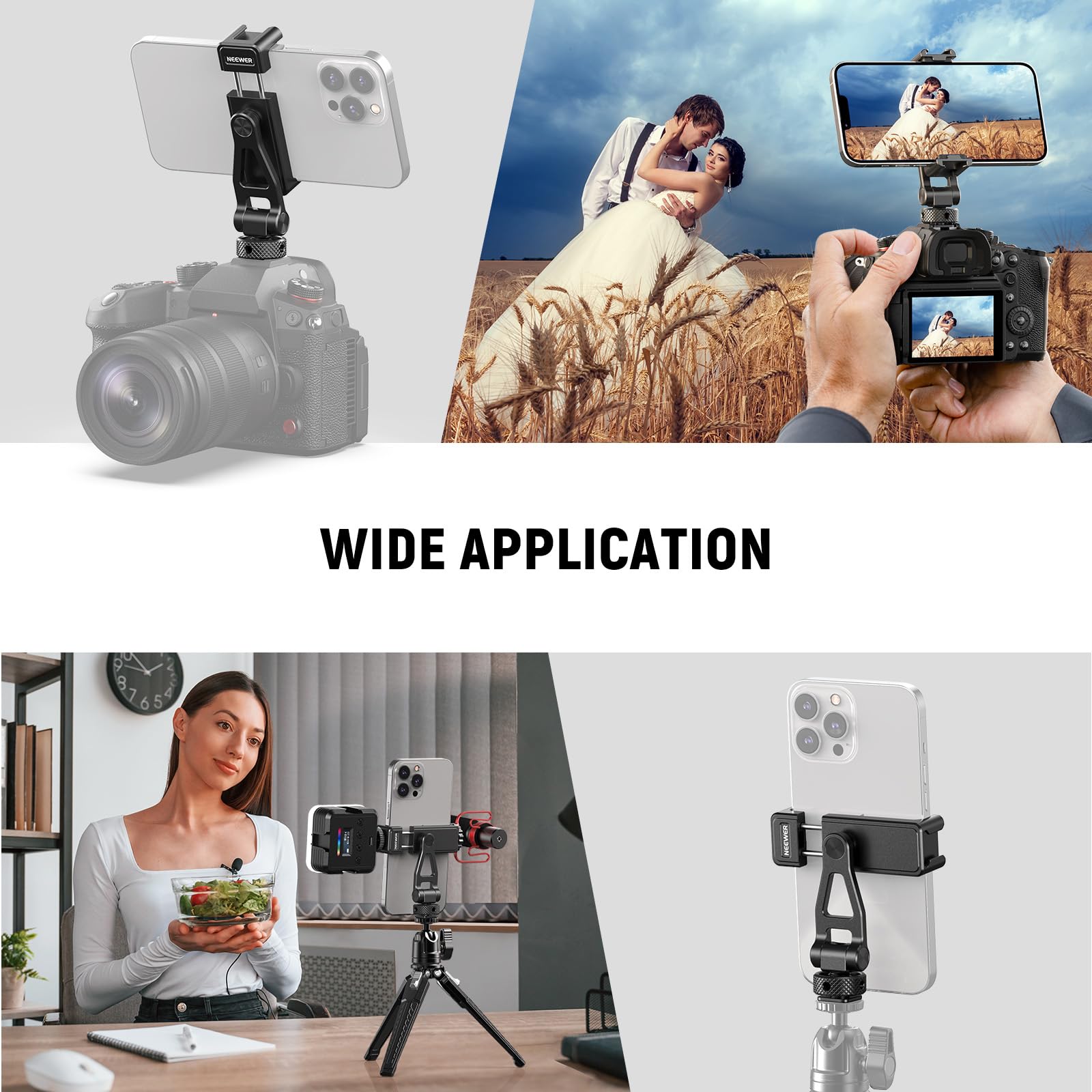Neewer Adjustable Metal Phone Tripod Mount with Cold Shoe & 1/4