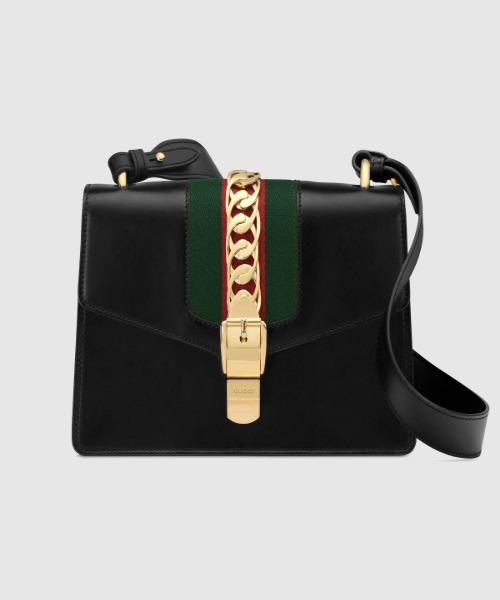 Gucci Sylvie Small Shoulder Bag for Women - Black Leather Crossbody Purse with Chain Strap | Perfect for Work, Date Night & Special Occasions