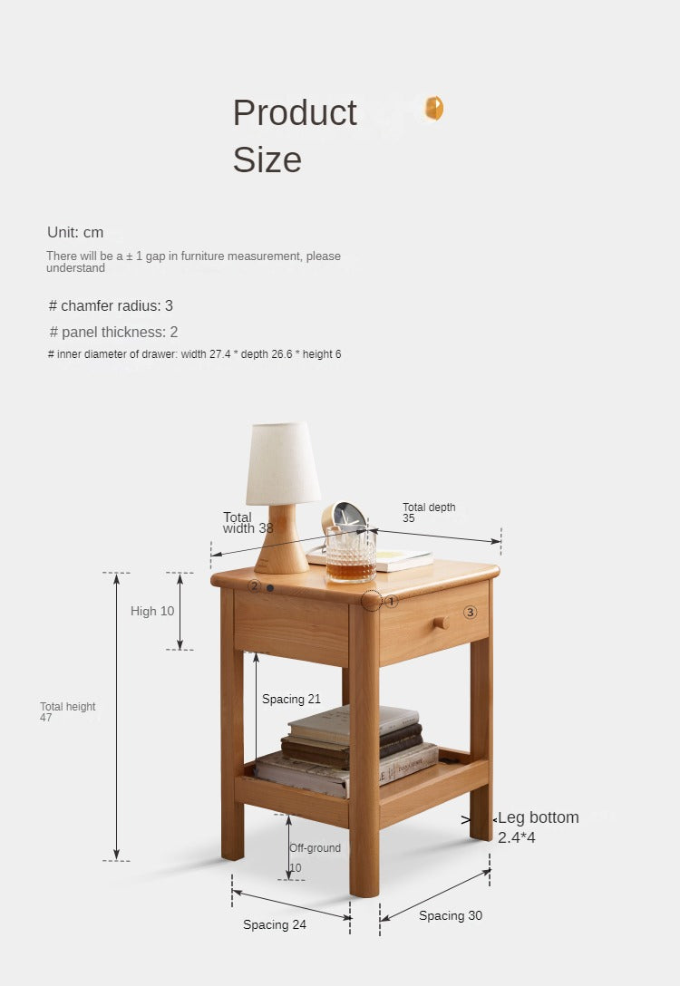 Solid Wood Nightstand - Beech & Pine Bedside Table for Bedroom, Modern & Rustic End Table with Storage Shelf - Perfect for Bedroom, Living Room, or Office