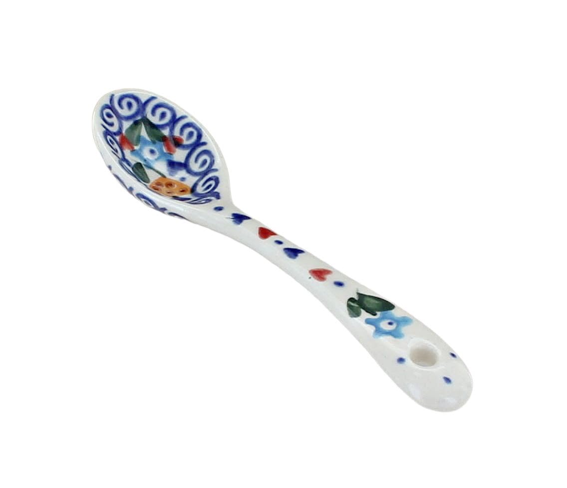 Handmade Blue Rose Polish Pottery Butterfly Sugar Spoon - Elegant Tea & Coffee Accessory for Home, Kitchen, and Gift Giving