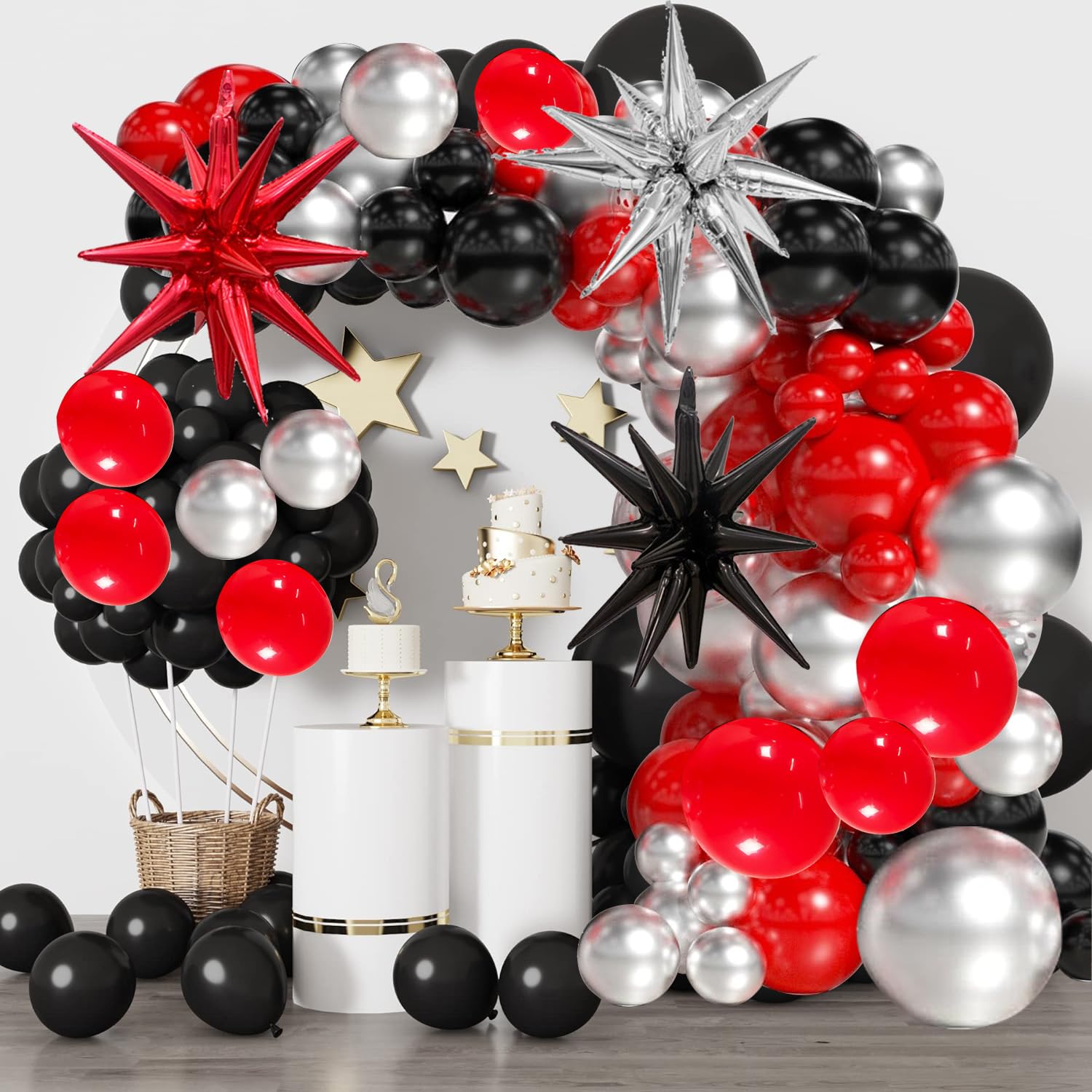 Black Red Silver Foil Balloons Arch Kit - 18