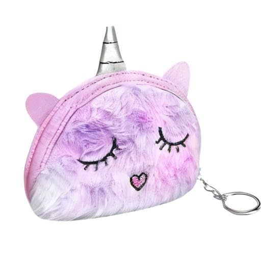 Rumyve Unicorn Plush Purse for Girls - Cute Round Cartoon Unicorn Crossbody Shoulder Handbag, Perfect Princess Gift for Toddler Kids & Teen Girls (Purple) | Birthday Party, School, Playdate & Dress-Up Accessory