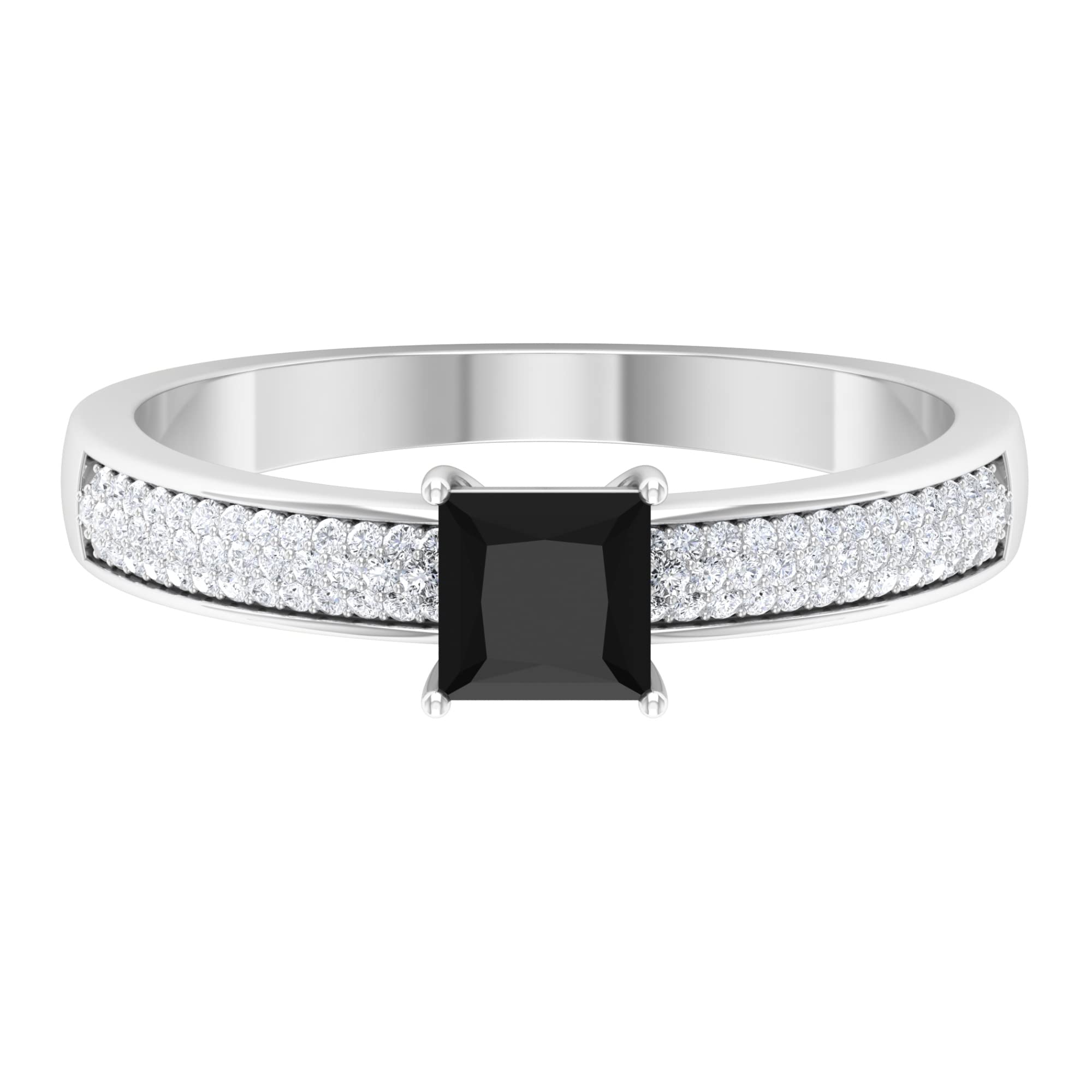 0.75 CT Black Onyx and Diamond Ring - 4.50 MM Princess Cut December Birthstone Engagement Ring in 14K Solid Gold | Elegant Jewelry Gift for Anniversary, Wedding & Special Occasions