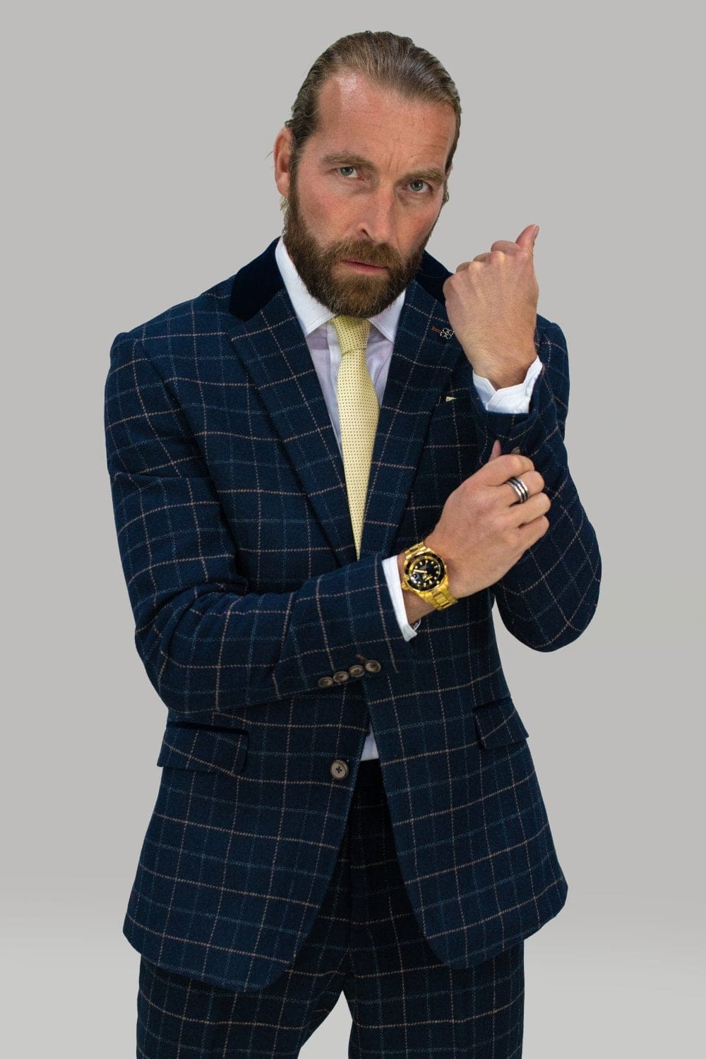 Cavani Shelby Navy Tweed 3 Piece Suit for Men | Premium Wool Blend Business Attire | Perfect for Weddings, Office & Formal Events