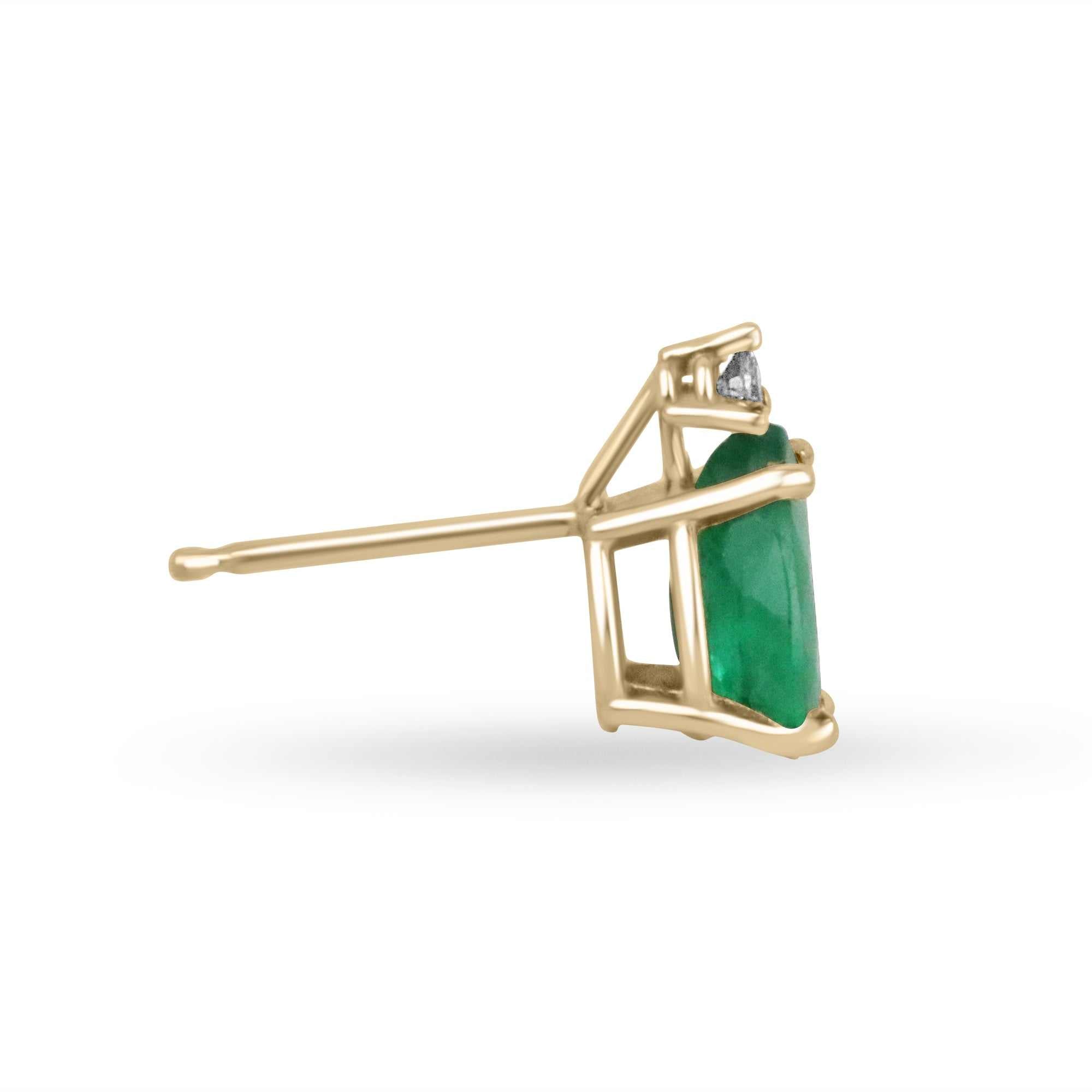 1.66tcw Natural Emerald and Diamond Stud Earrings in 14K Gold - Elegant Teardrop Design for Women, Perfect for Weddings, Parties & Special Occasions
