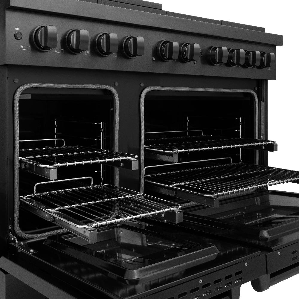 ZLINE 48-inch 6.7 cu.ft Black Stainless Steel Dual Fuel Range - 8 Burner Gas Cooktop & Double Oven (Model SDRB 48) | Professional Kitchen Appliance for Home Chefs & Cooking Enthusiasts