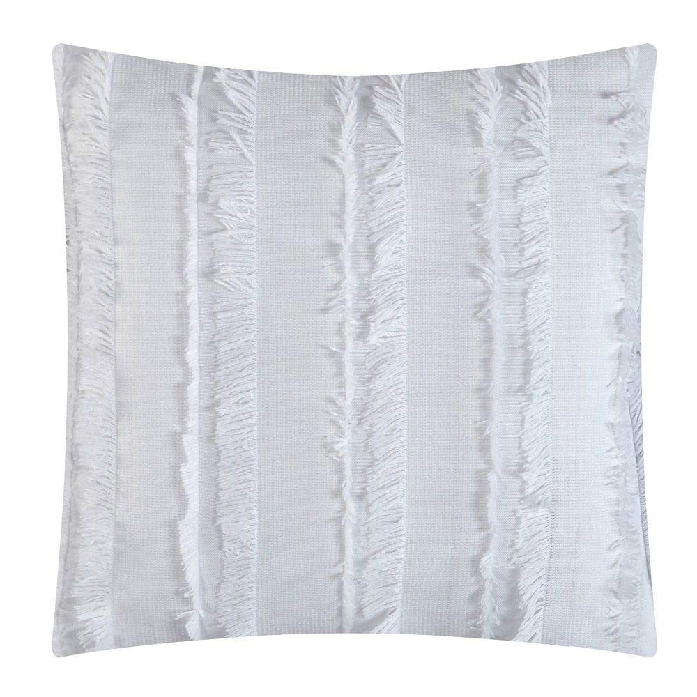 7-Piece Glam Style Bright White Comforter Set - All Season Luxury Bedding with Ruffled Fringe & Stripes - King Size Silky Soft Comforter with Elegant Bedskirt - Perfect for Master Bedroom, Guest Room & Luxury Hotel Decor