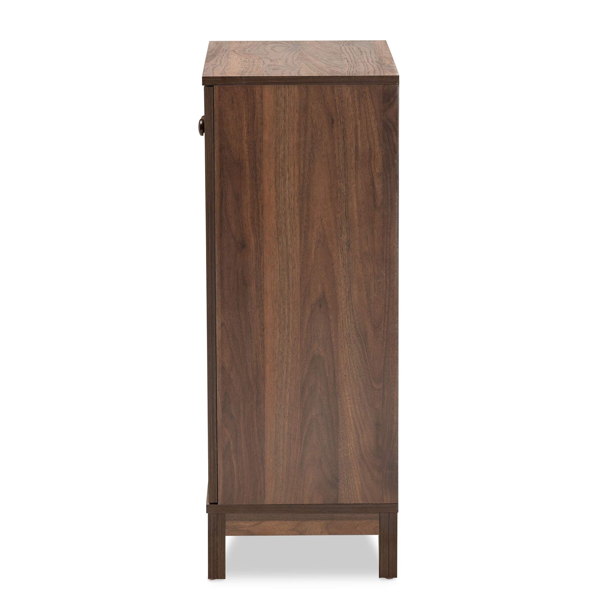 Baxton Studio Nissa Modern Walnut Brown 2-Door Shoe Storage Cabinet - Contemporary Wooden Shoe Organizer for Entryway, Bedroom & Closet Organization