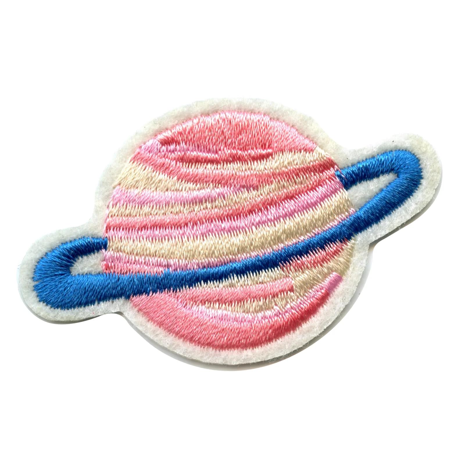Pink Planet with Blue Ring Space-Themed Embroidered Iron-On Patch - Perfect for Jackets, Backpacks & DIY Crafts | Outer Space Decor for Kids & Adults