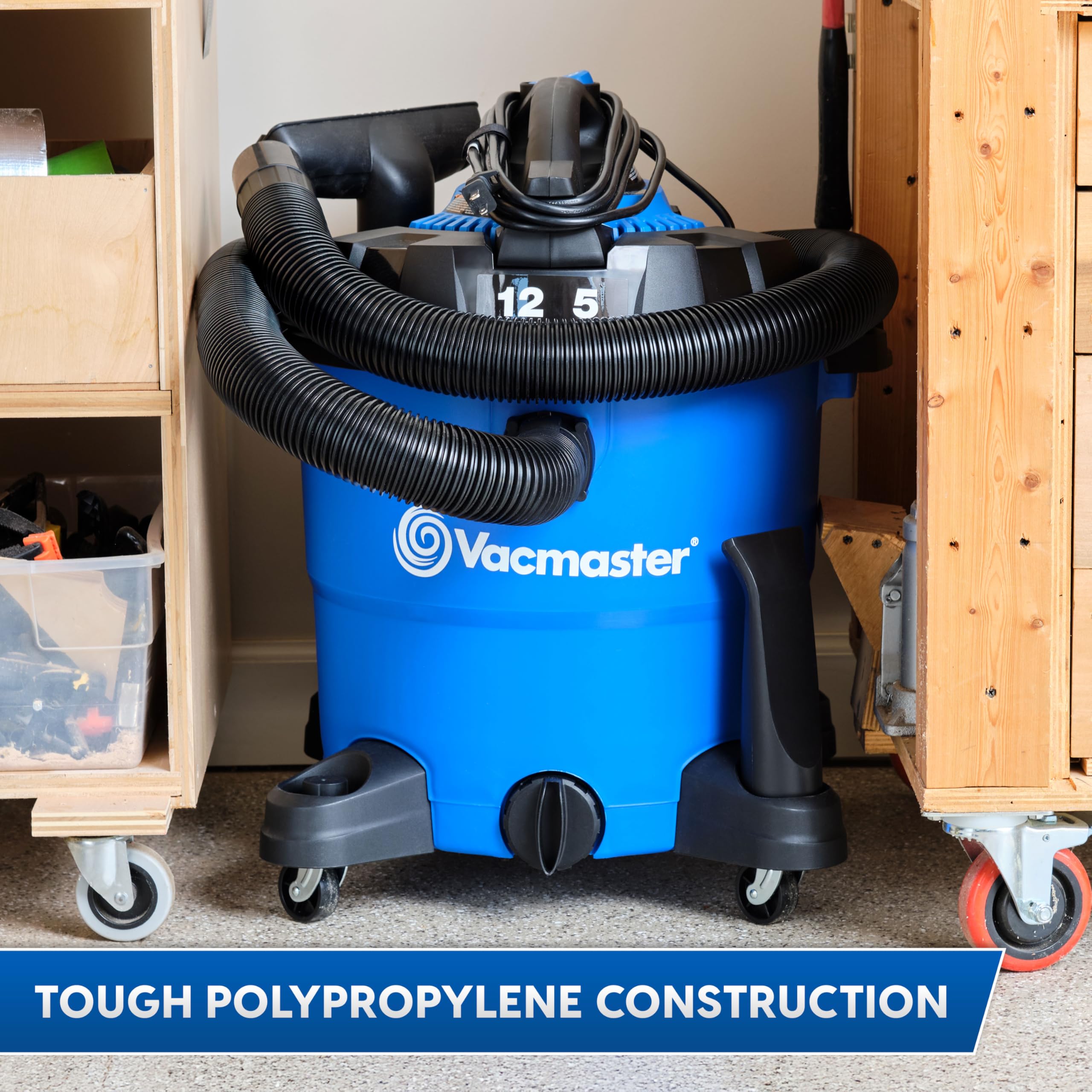 Vacmaster VBV1210 12-Gallon 5 Peak HP Wet/Dry Vacuum Cleaner with Detachable Blower - Powerful Cleaning for Home, Garage, Workshop & Construction Sites