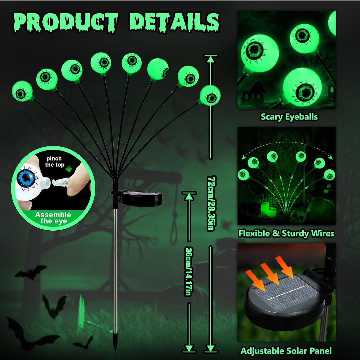 32 LED Solar Garden Lights 4 Pack - Solar Swaying Firefly Lights for Outdoor Decor, Patio Pathway, Yard, Lawn, Landscape Lighting (Green Bulbs)
